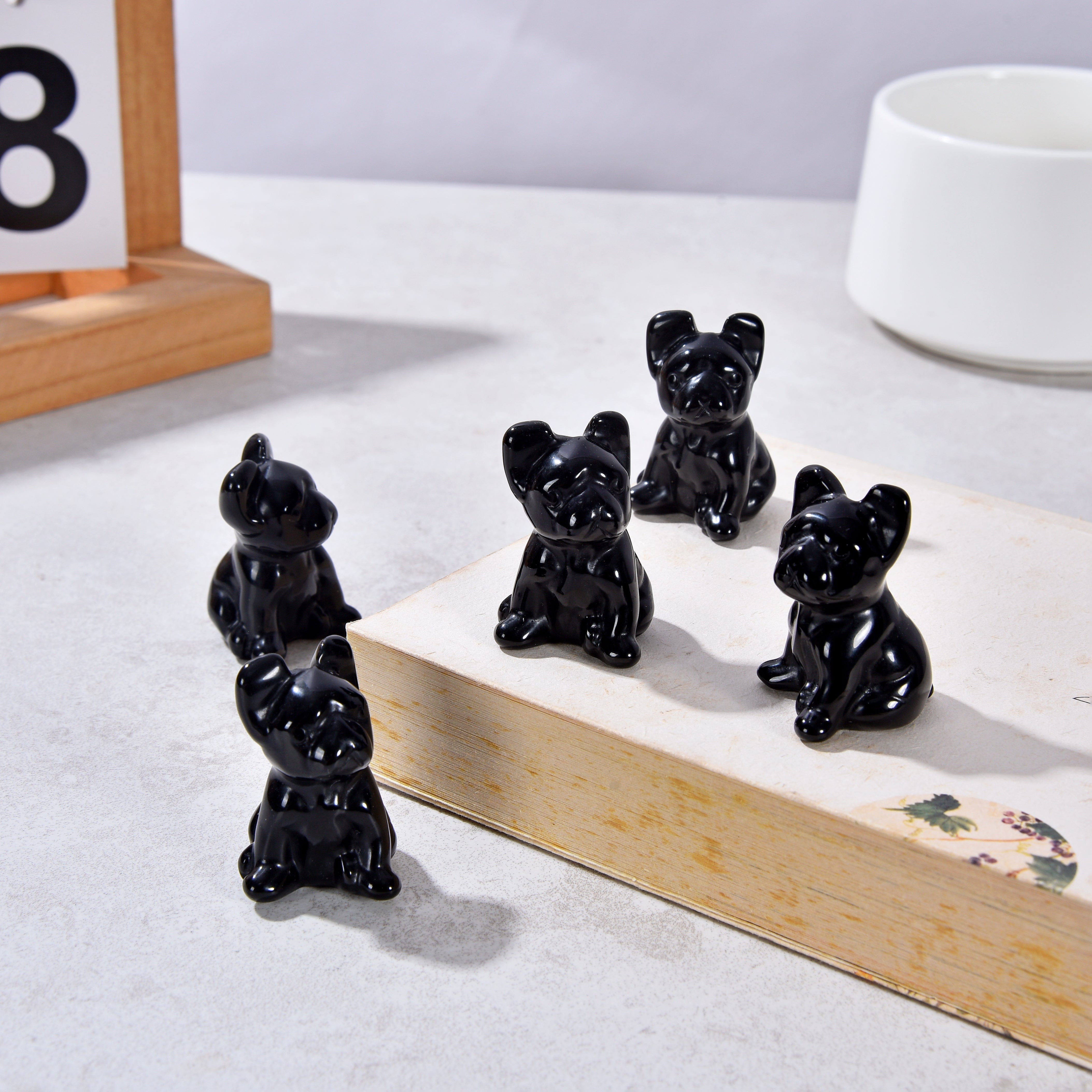 KALIFANO Gemstone Carvings 1.5" Obsidian Bulldog Natural Gemstone Carving CV11-BD-OB