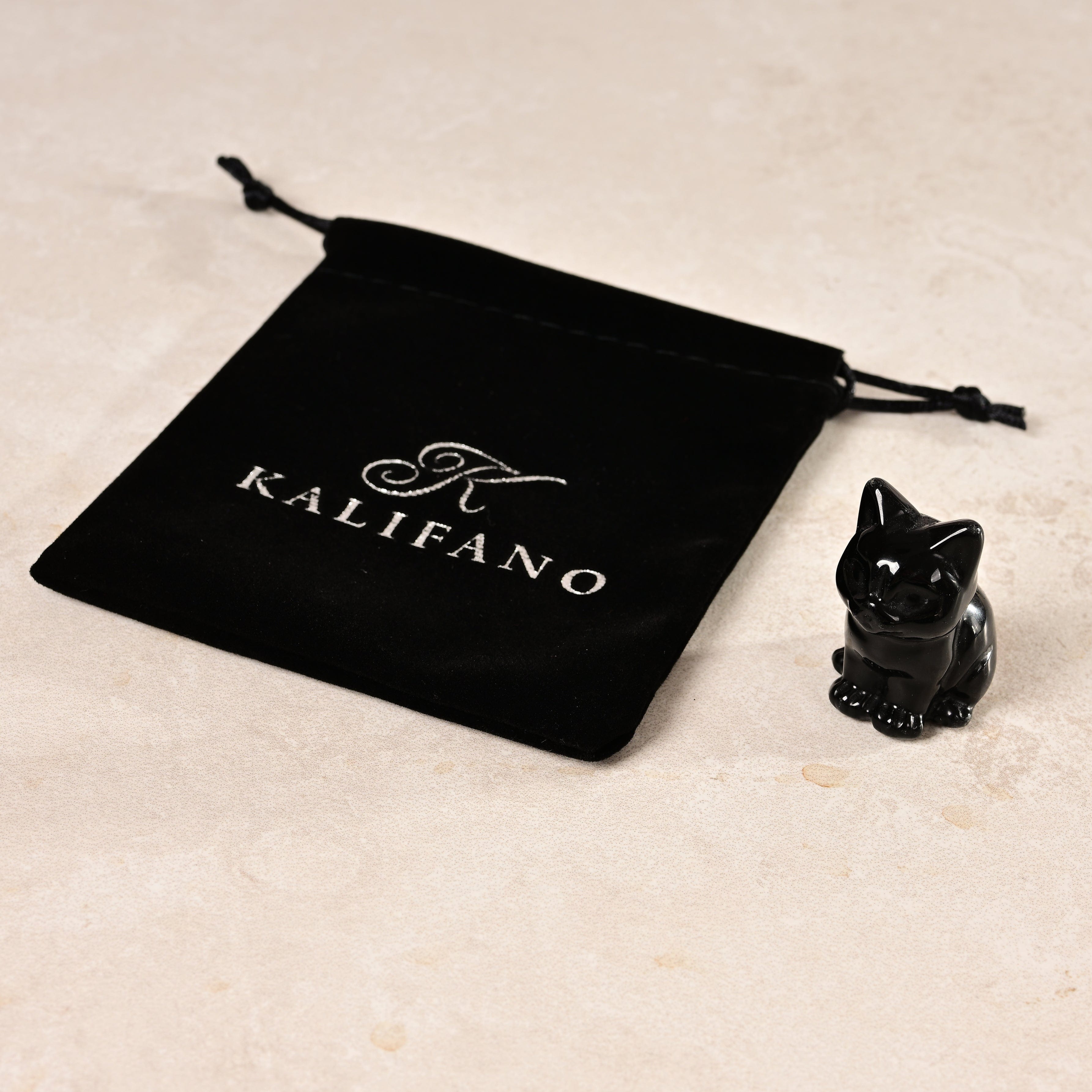 KALIFANO Gemstone Carvings 1.5" Obsidian Cat Natural Gemstone Carving CV11-C-OB