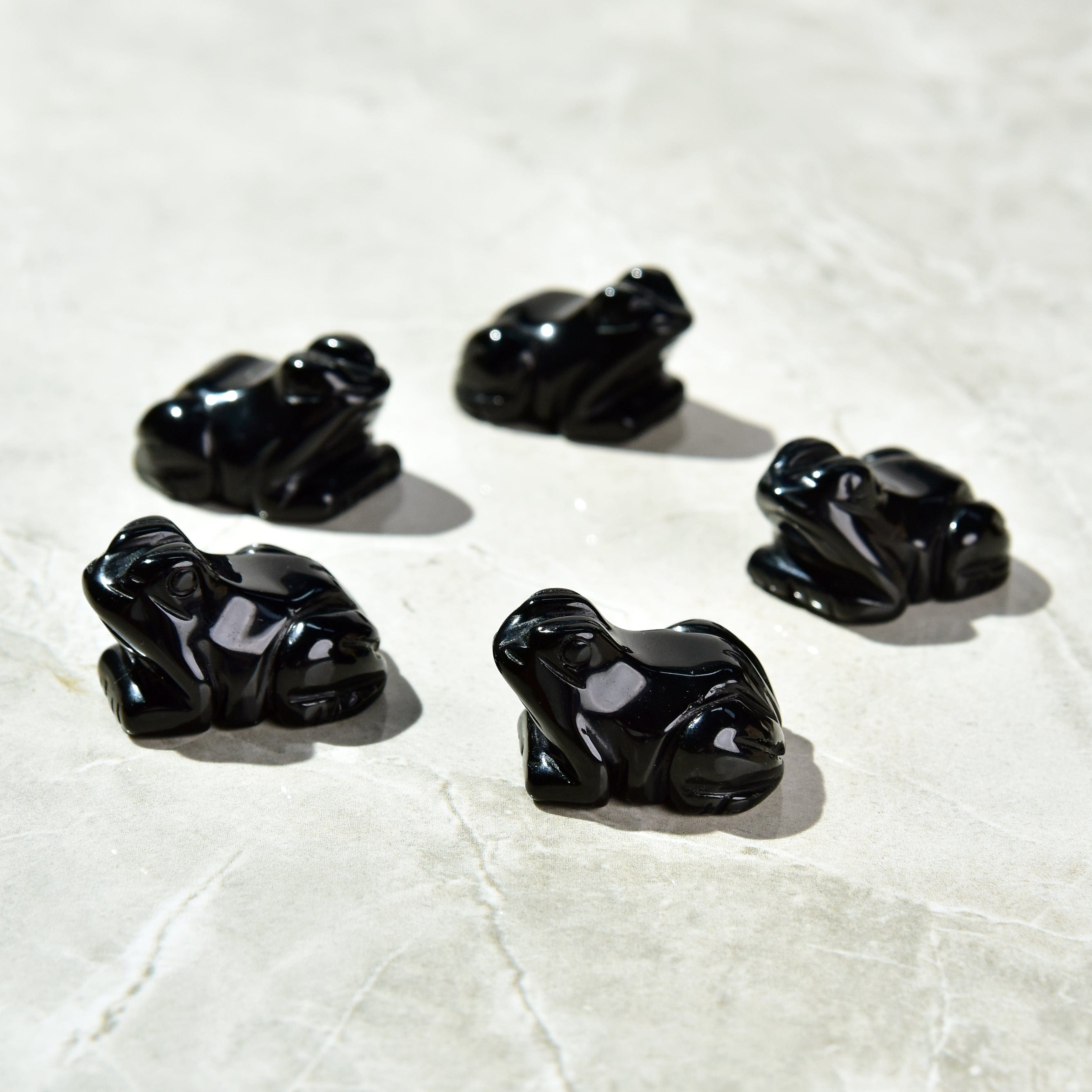 KALIFANO Gemstone Carvings 1.5" Obsidian Frog Natural Gemstone Carving CV9-F-OB