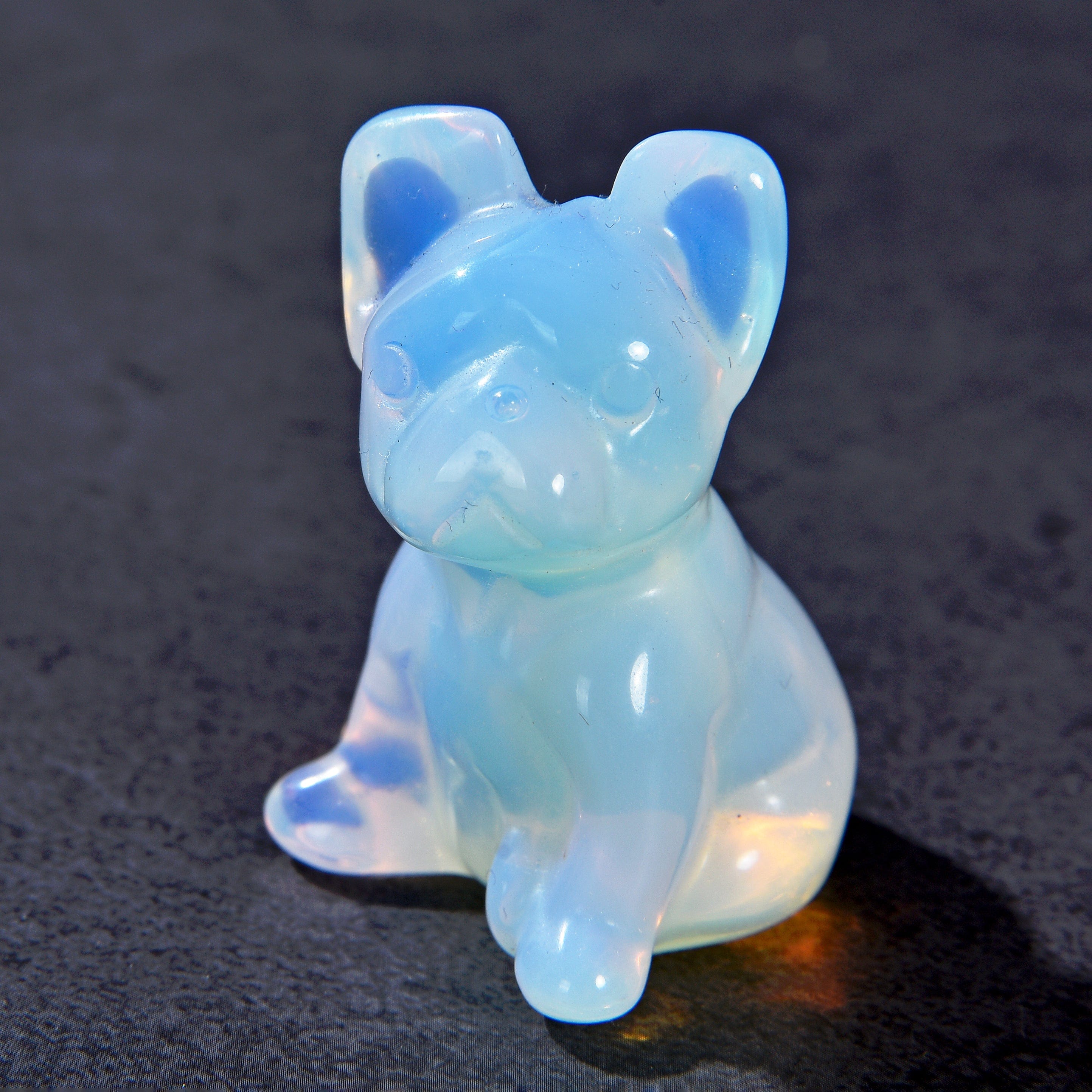 KALIFANO Gemstone Carvings 1.5" Opalite Moonstone Bulldog Gemstone Carving CV11-BD-MS