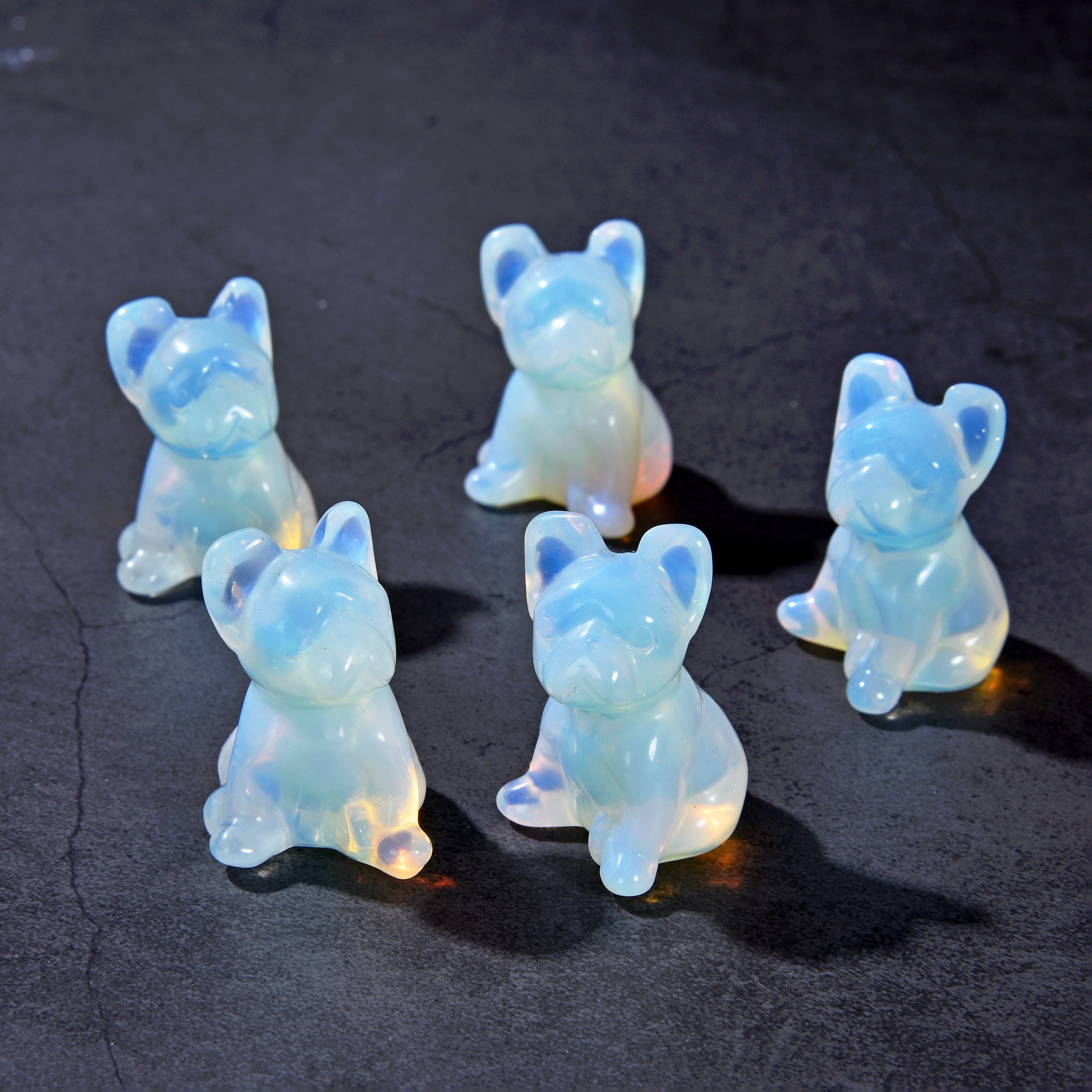 KALIFANO Gemstone Carvings 1.5" Opalite Moonstone Bulldog Gemstone Carving CV11-BD-MS