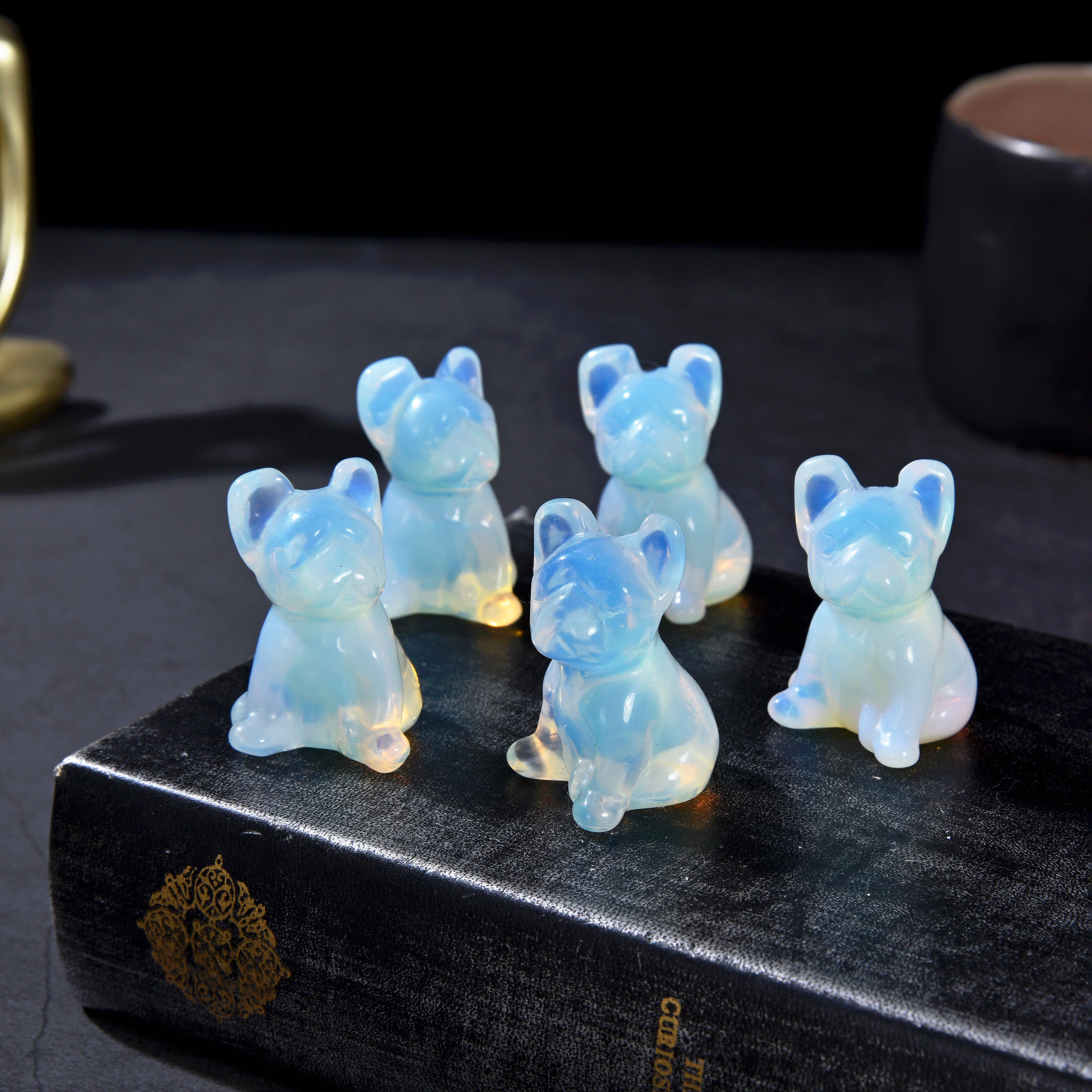 KALIFANO Gemstone Carvings 1.5" Opalite Moonstone Bulldog Gemstone Carving CV11-BD-MS