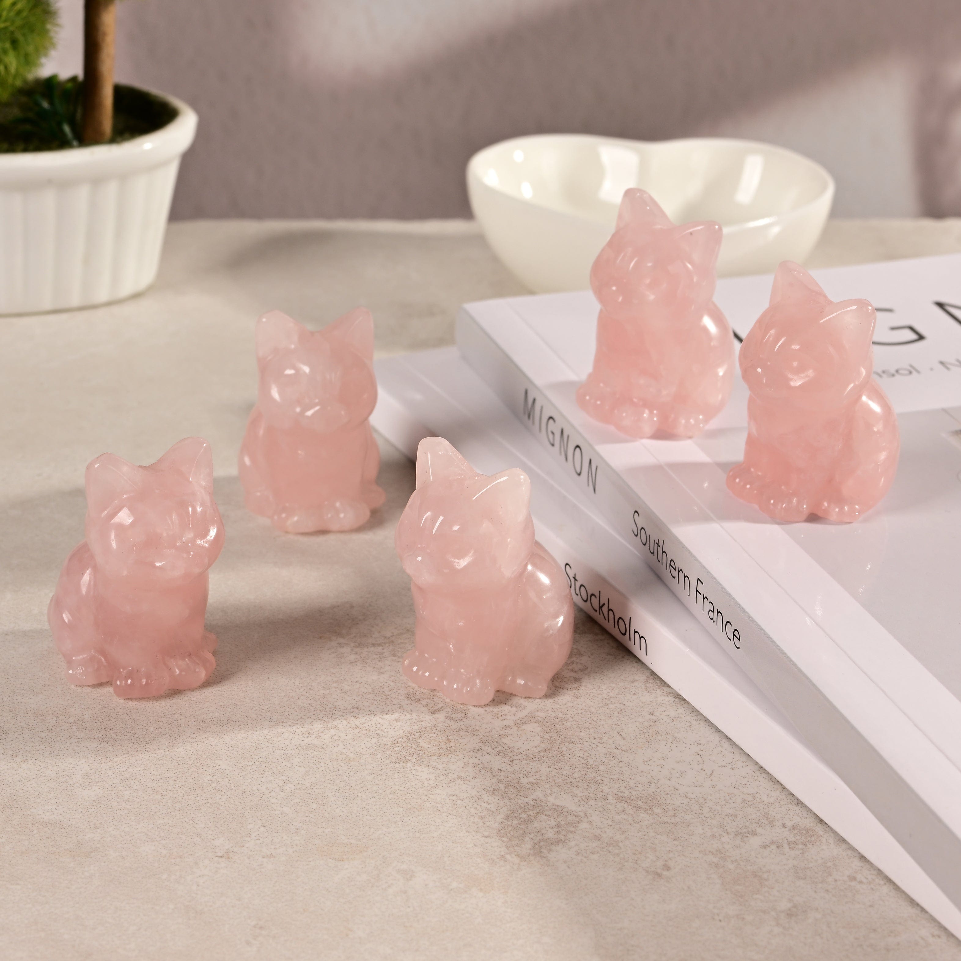 KALIFANO Gemstone Carvings 1.5" Rose Quartz Cat Natural Gemstone Carving CV11-C-RQ