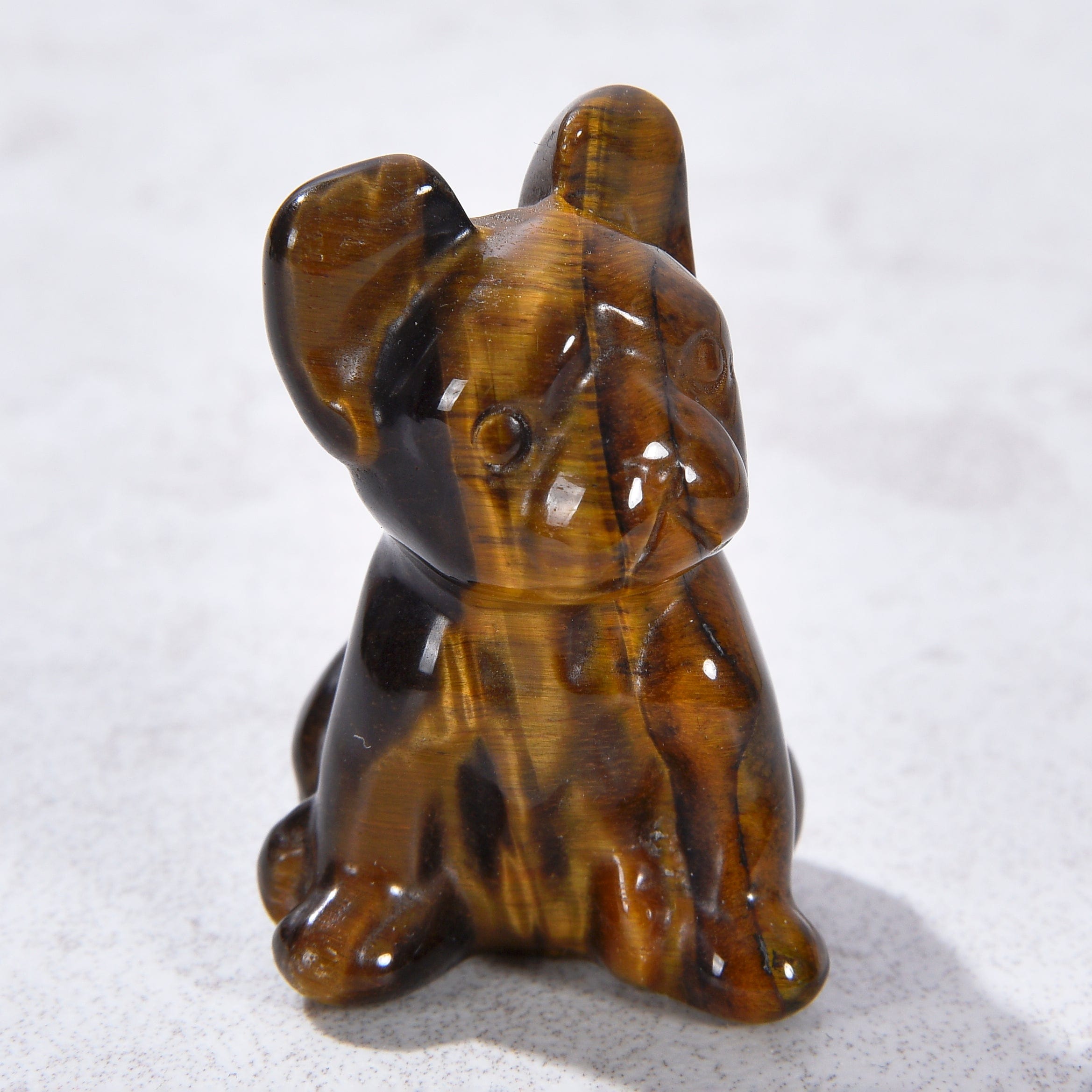 KALIFANO Gemstone Carvings 1.5" Tiger Eye Bulldog Natural Gemstone Carving CV11-BD-TE