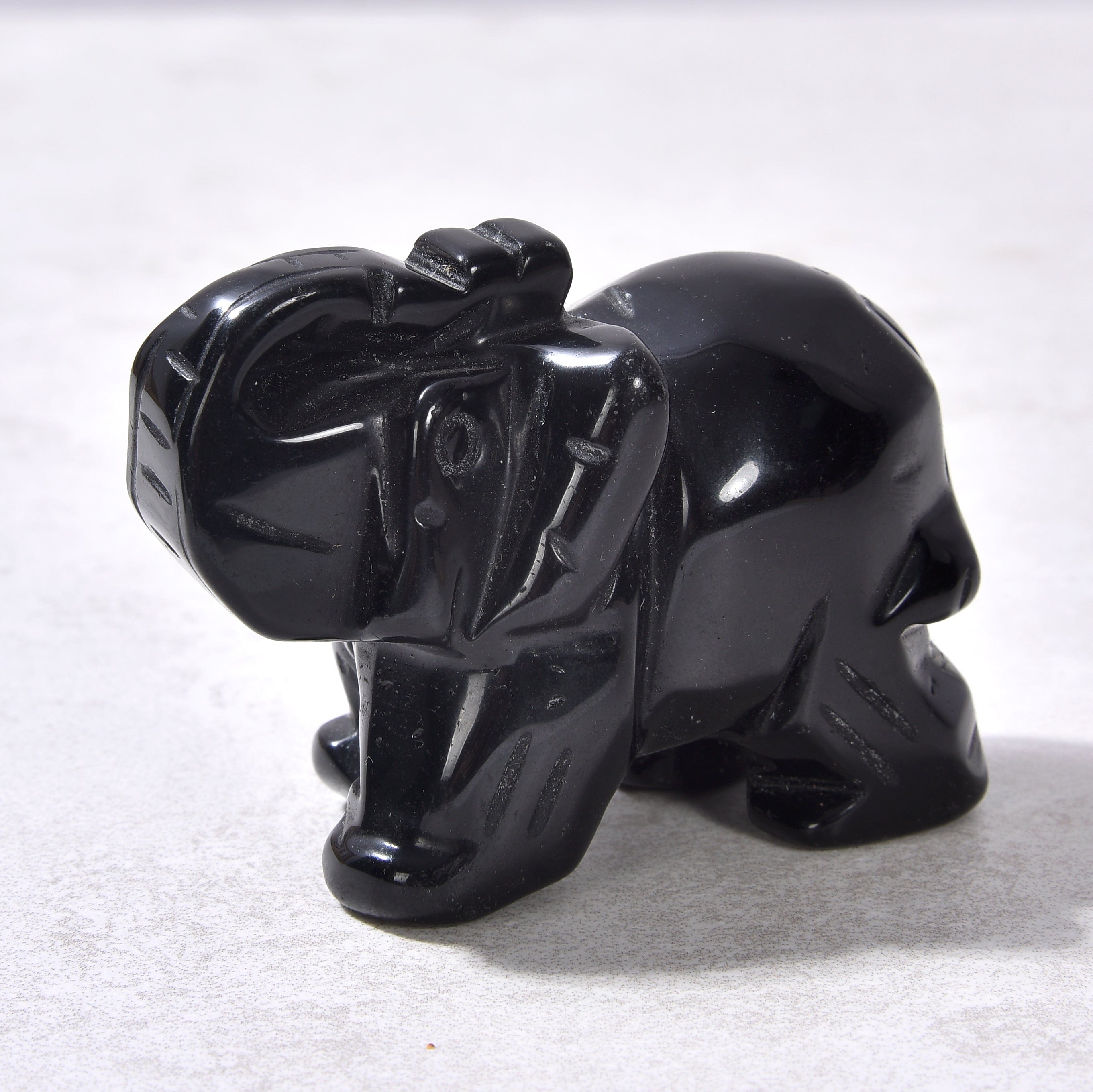 KALIFANO Gemstone Carvings 2.5" Obsidian Elephant Natural Gemstone Carving CV25-E-OB