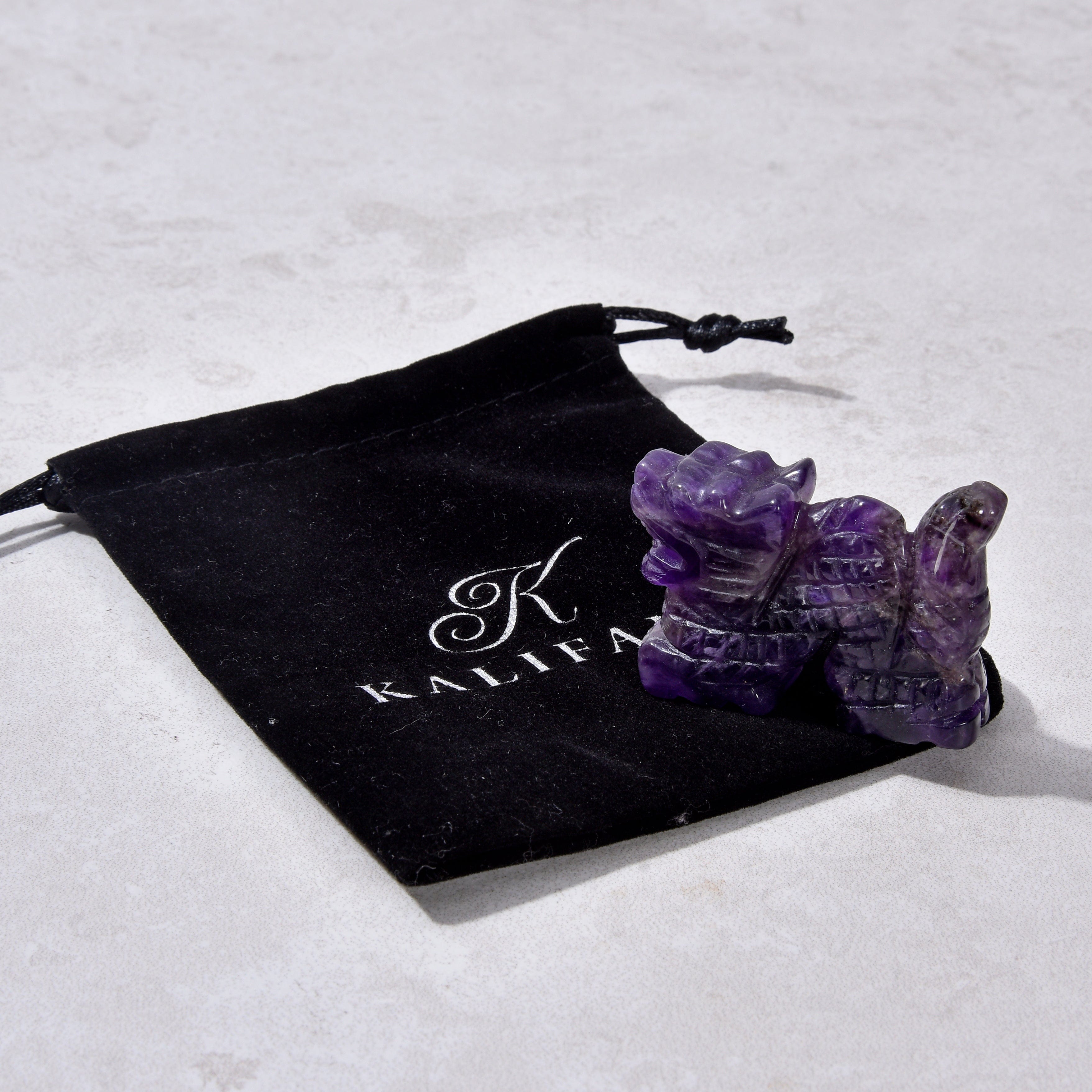 KALIFANO Gemstone Carvings 2" Amethyst Dragon Natural Gemstone Carving CV14-D-AM