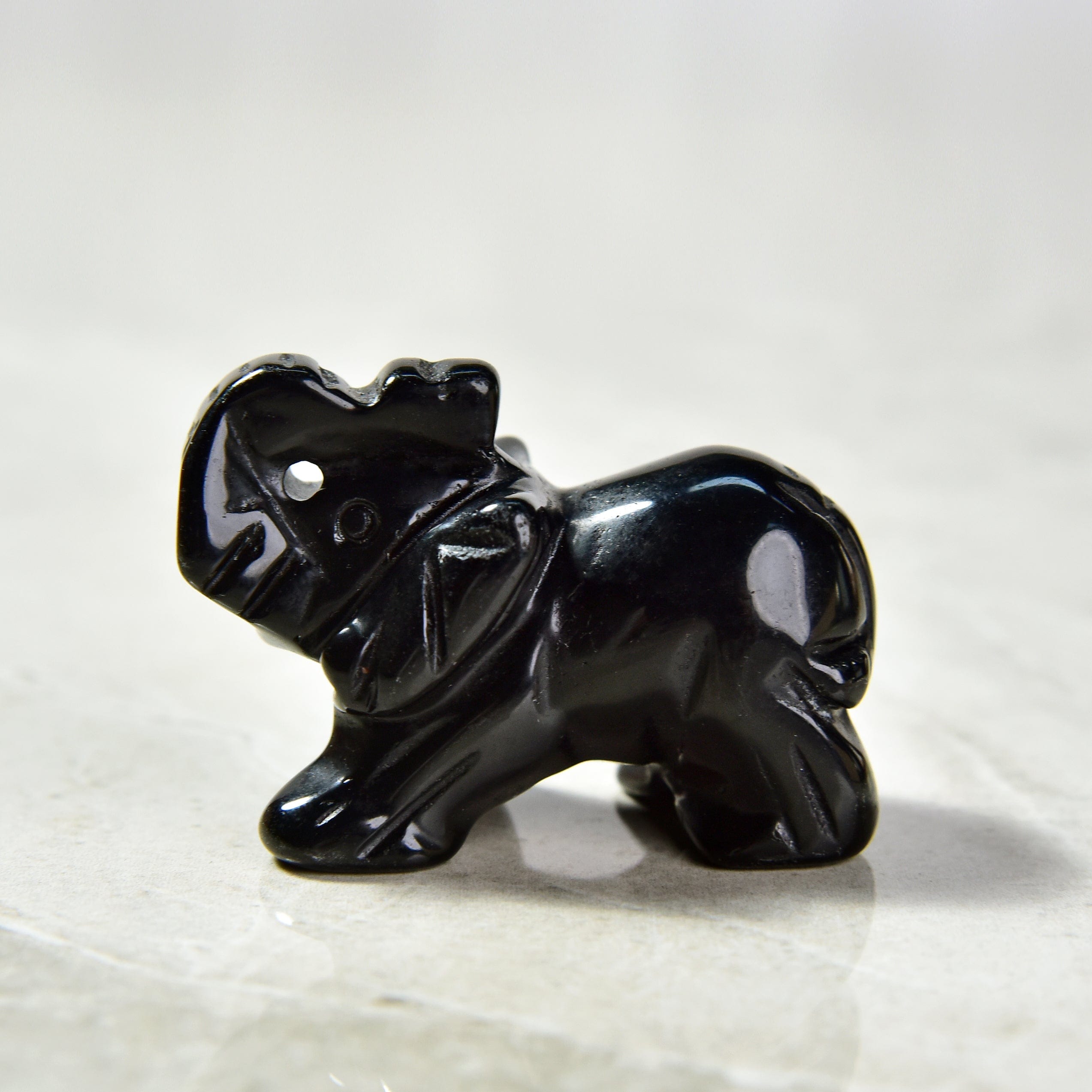 KALIFANO Gemstone Carvings 2" Obsidian Elephant Natural Gemstone Carving CV15-E-OB