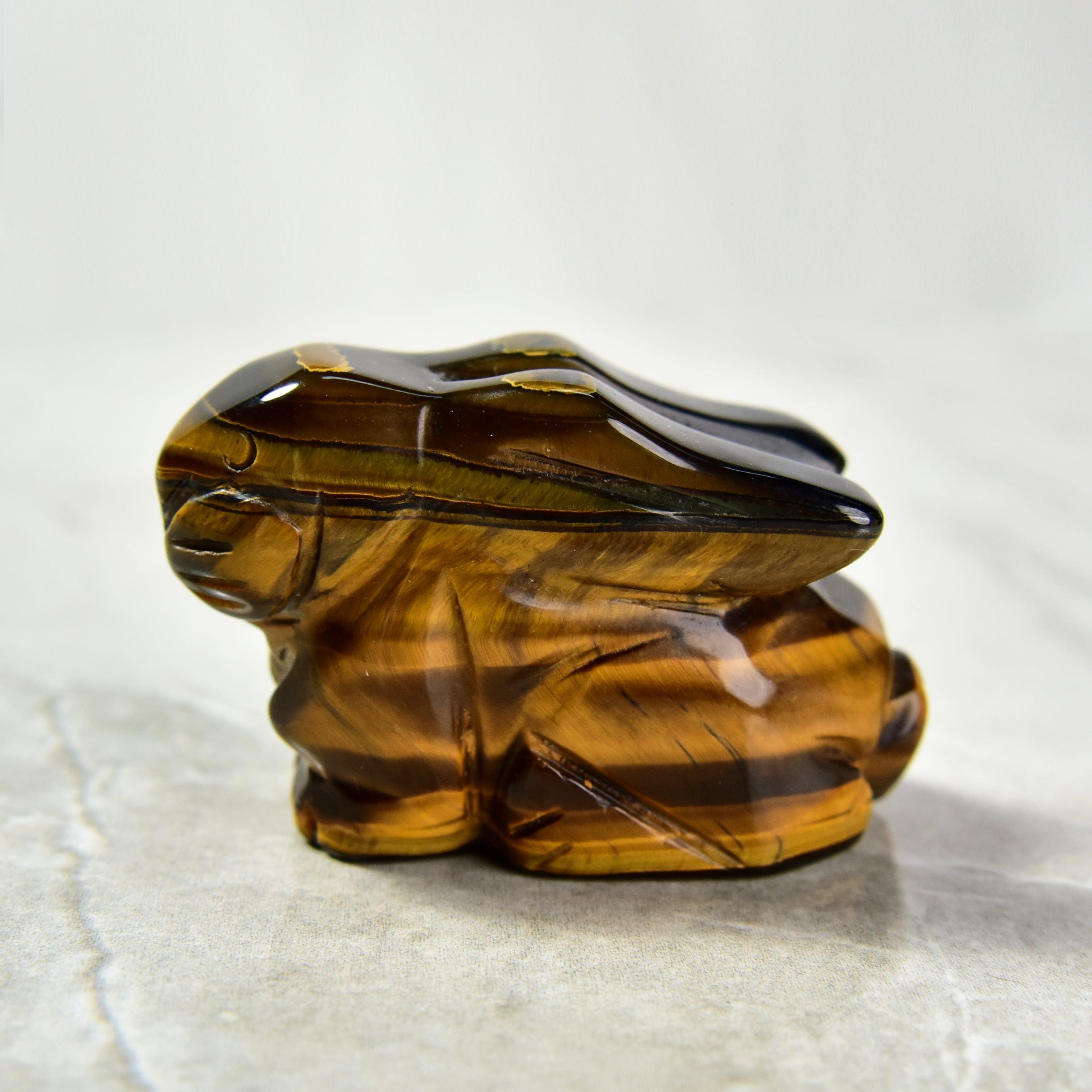 KALIFANO Gemstone Carvings 2" Tiger Eye Rabbit Natural Gemstone Carving CV14-R-TE