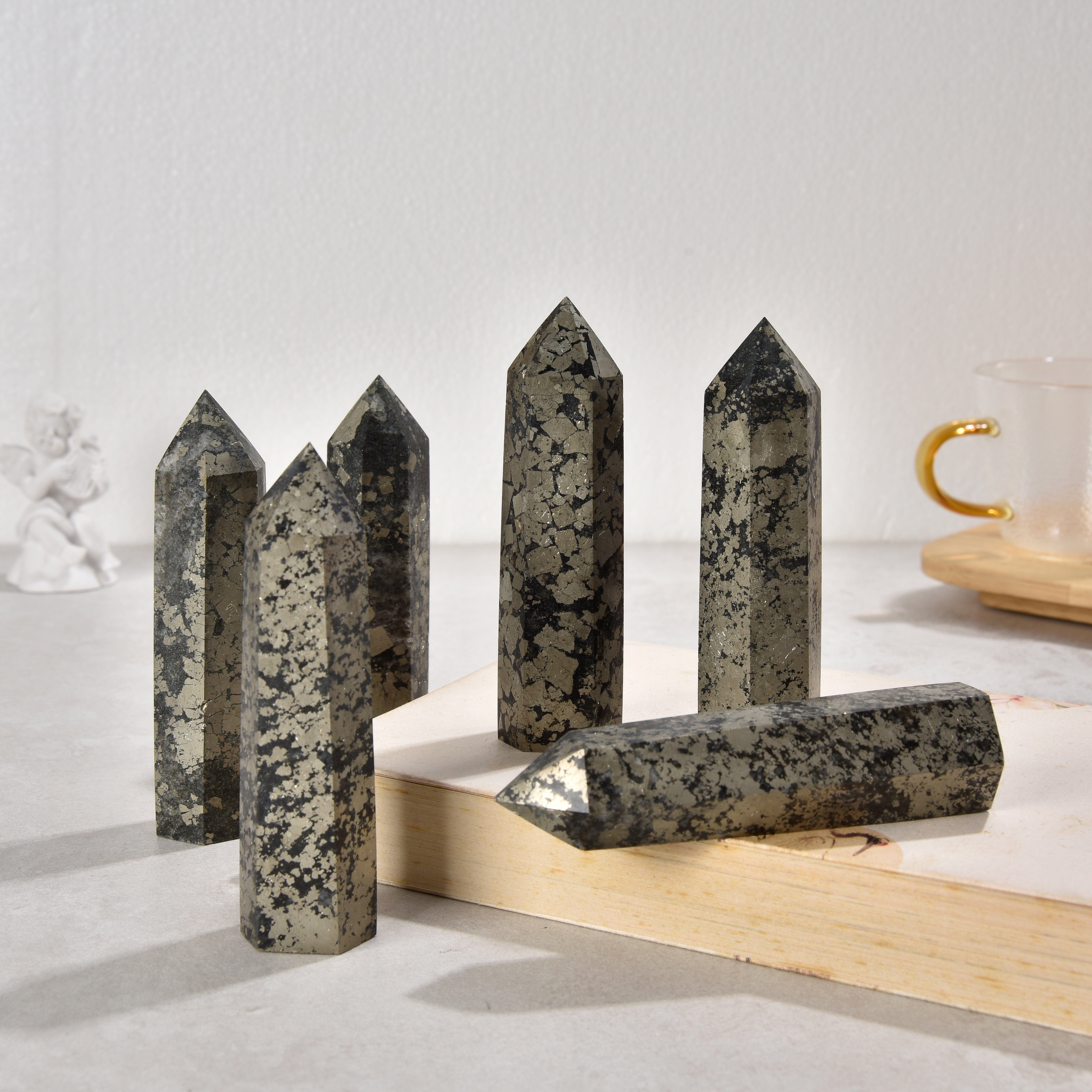 KALIFANO Gemstone Carvings 3.5" Pyrite Obelisk Tower Gemstone Carving GOT810-PC