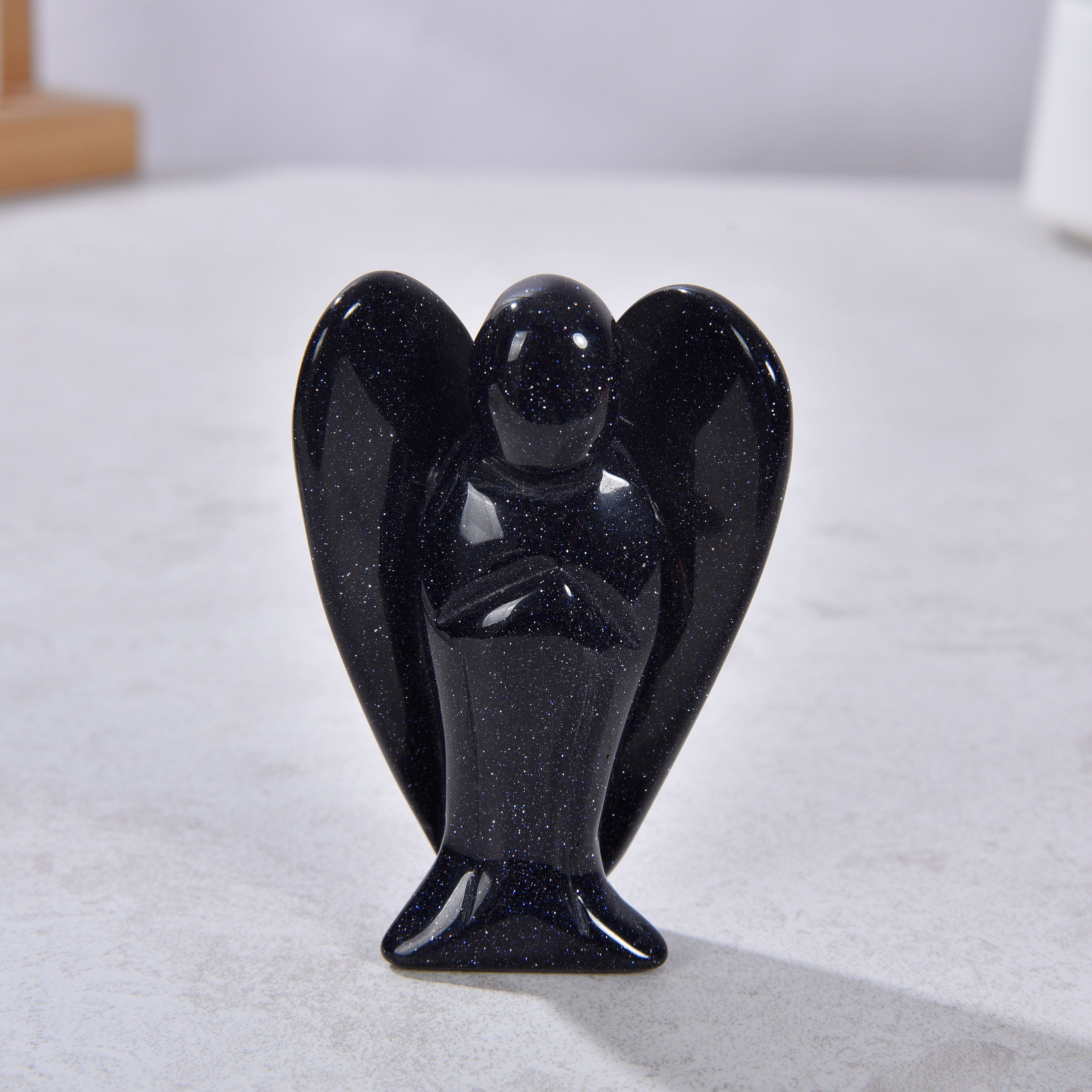 KALIFANO Gemstone Carvings 3" Blue Gold Stone Angel Natural Gemstone Carving CV40-A-BGS