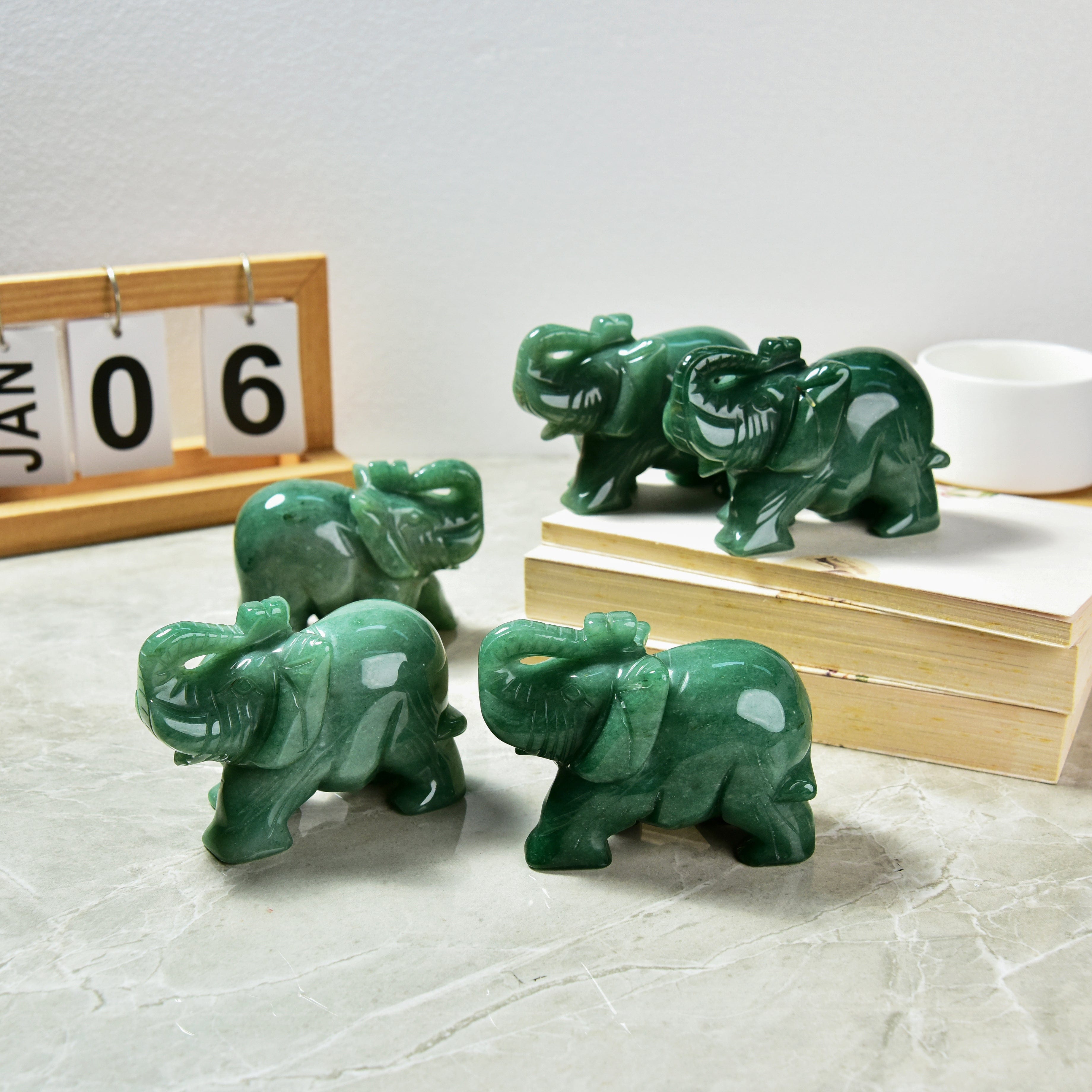 KALIFANO Gemstone Carvings 4" Aventurine Elephant Natural Gemstone Carving CV140-E-AV