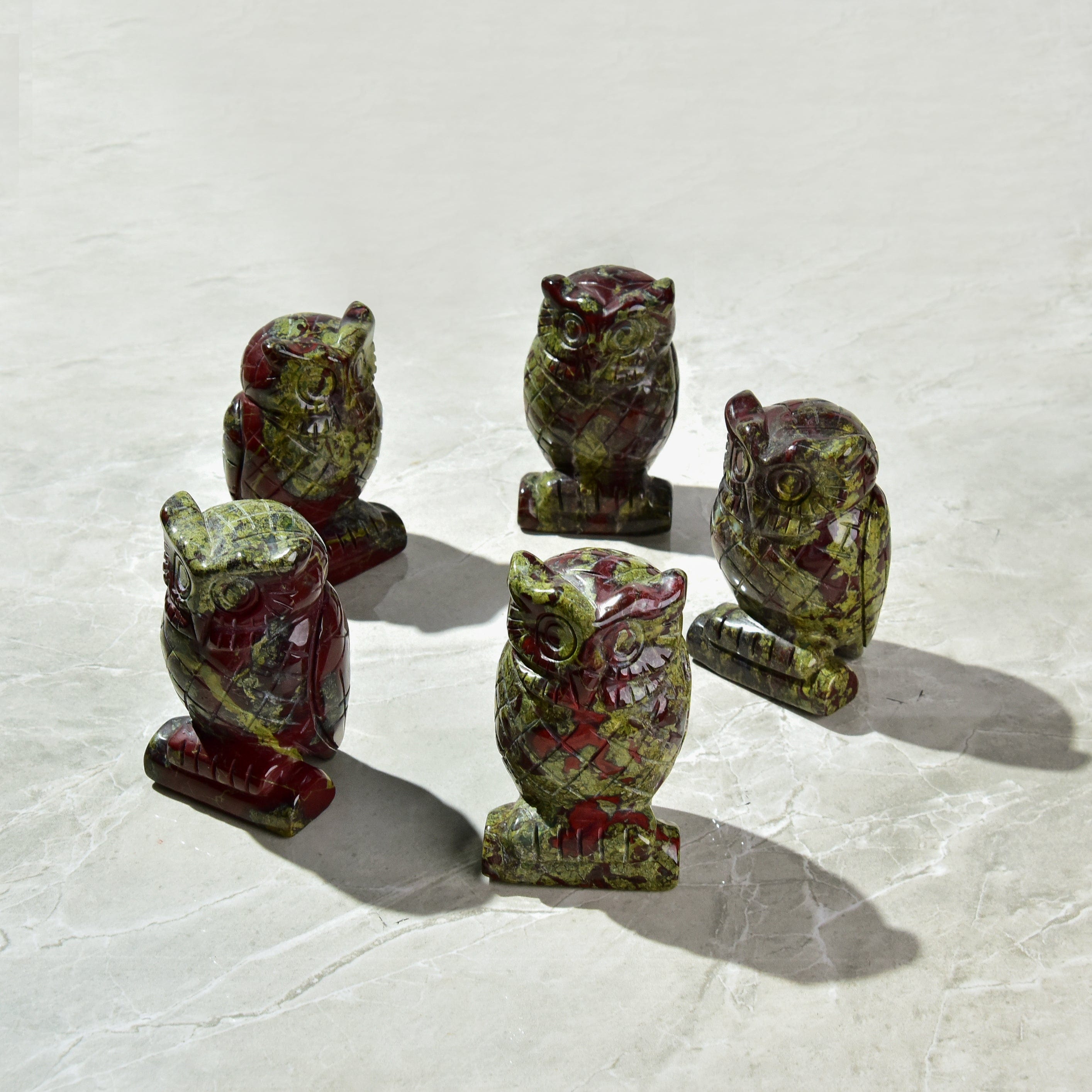 KALIFANO Gemstone Carvings 4" Bloodstone Owl Natural Gemstone Carving CV140-O-BS