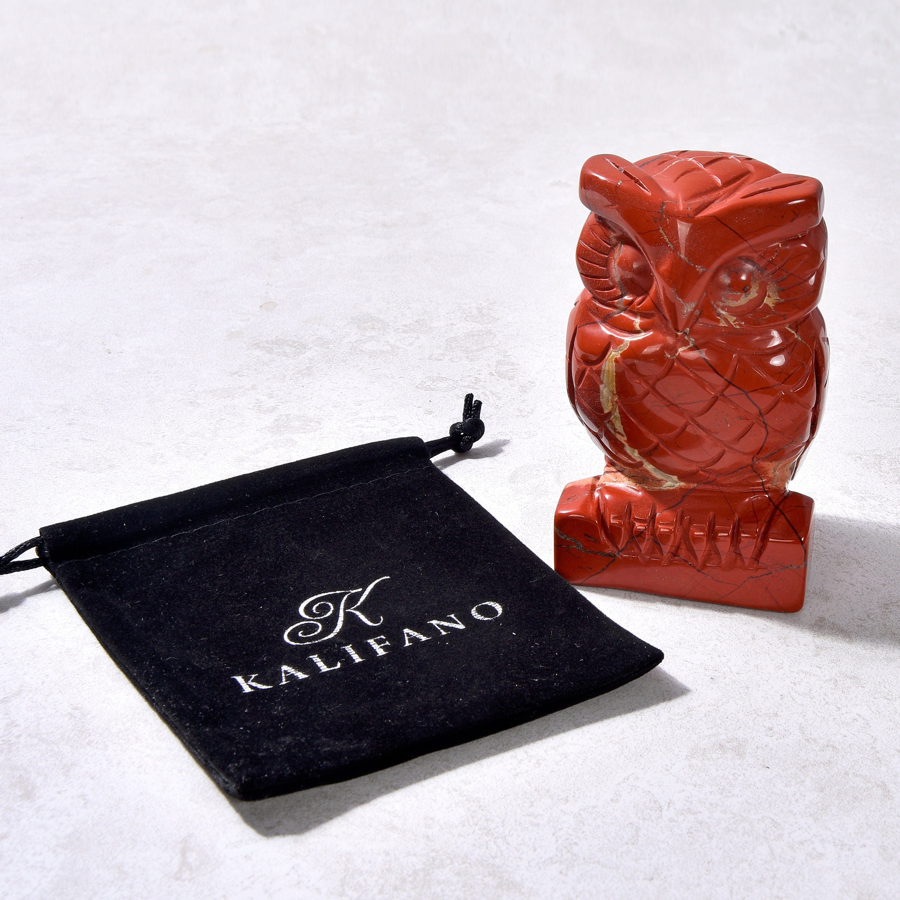 KALIFANO Gemstone Carvings 4" Red Jasper Owl Natural Gemstone Carving CV140-O-RJ