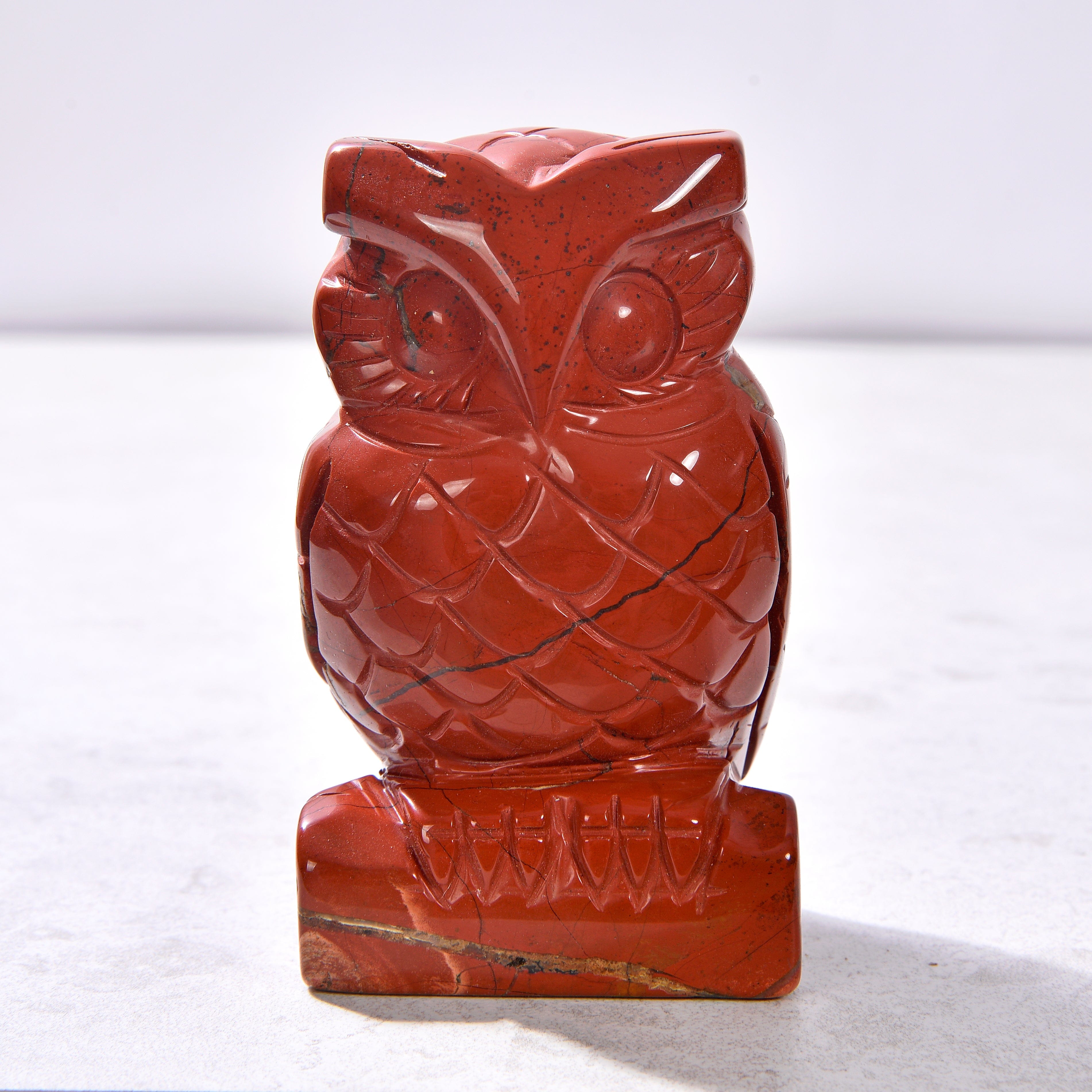 KALIFANO Gemstone Carvings 4" Red Jasper Owl Natural Gemstone Carving CV140-O-RJ