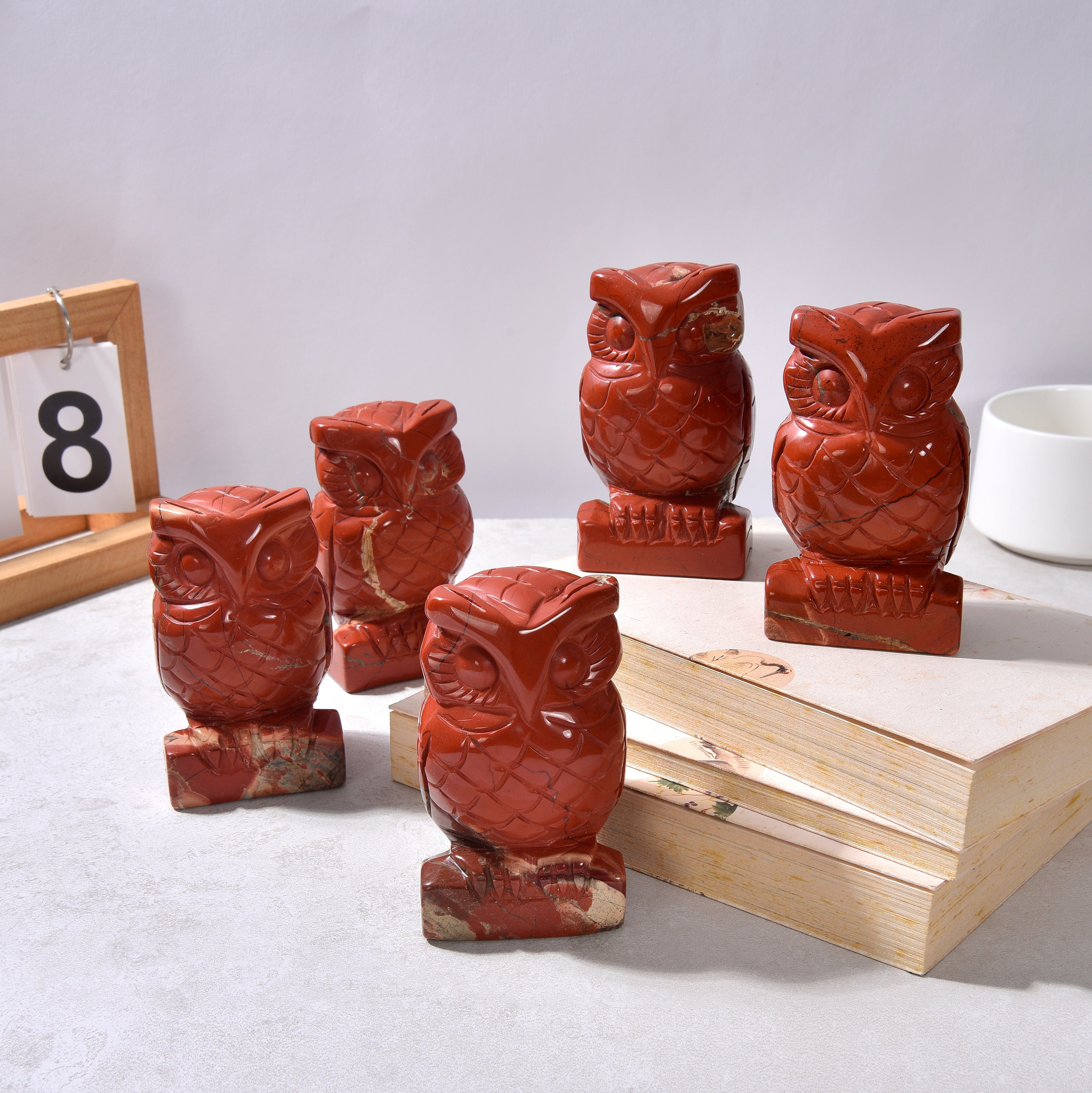 KALIFANO Gemstone Carvings 4" Red Jasper Owl Natural Gemstone Carving CV140-O-RJ