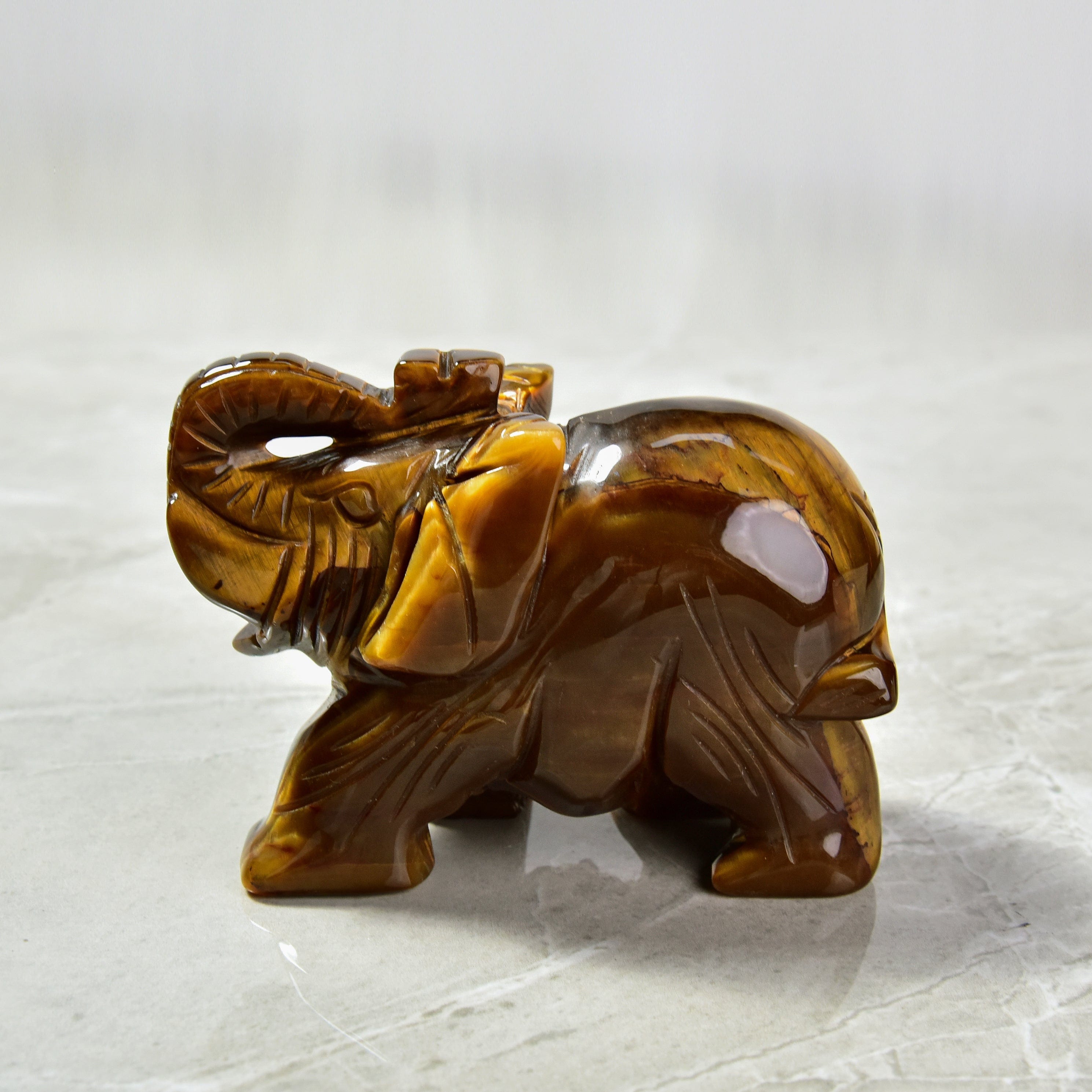 KALIFANO Gemstone Carvings 4" Tiger Eye Elephant Natural Gemstone Carving CV140-E-TE