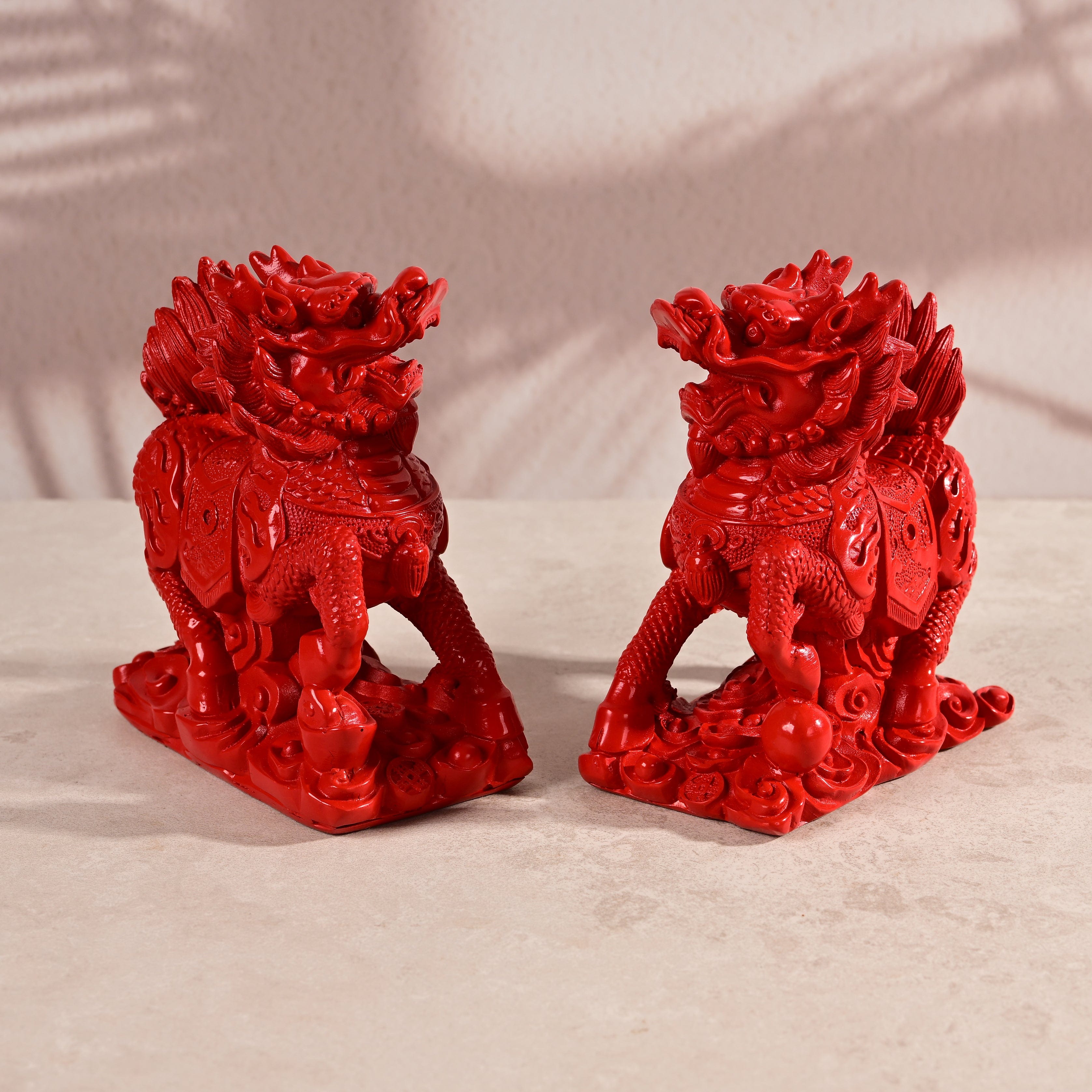 KALIFANO Gemstone Carvings Cinnabar Kylin Pair Carving CBAR360