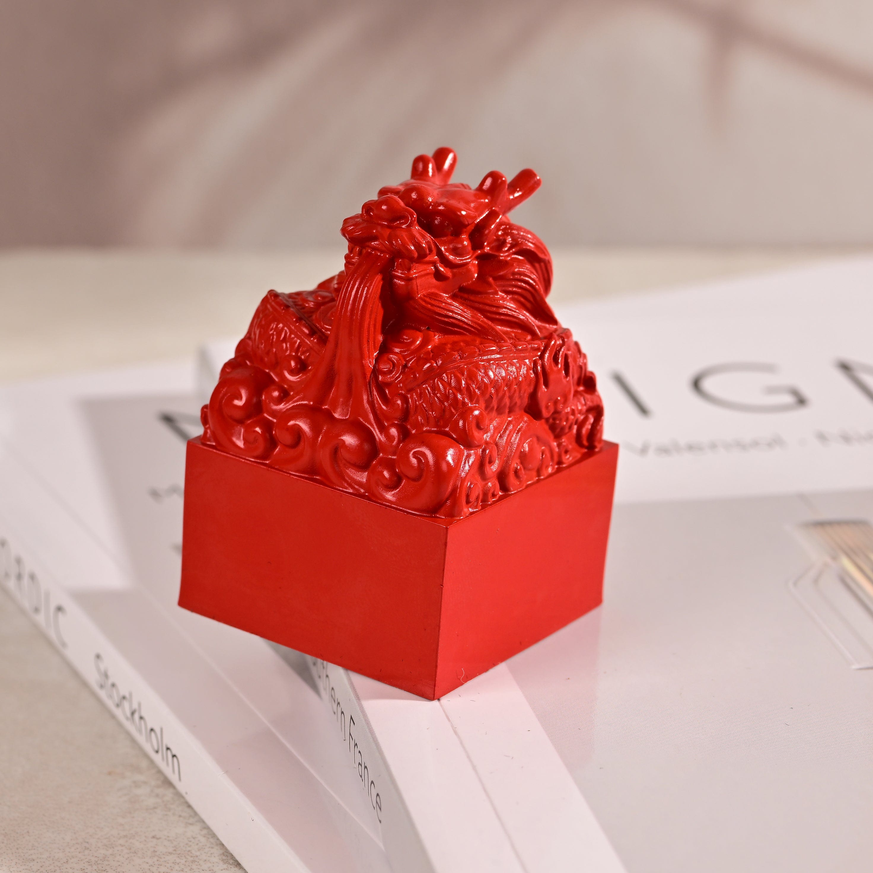 KALIFANO Gemstone Carvings Cinnabar Large Dragon Carving CBAR45
