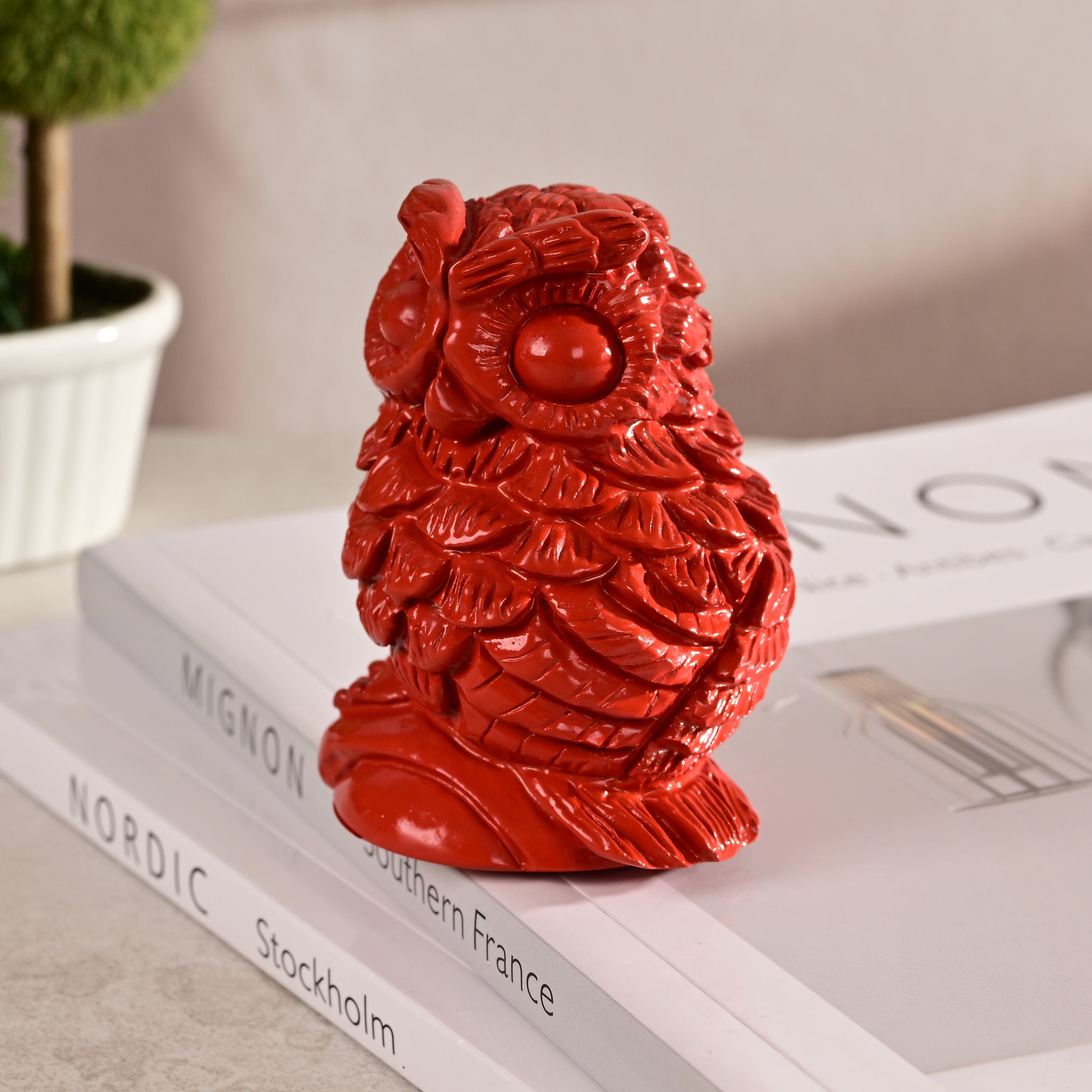 KALIFANO Gemstone Carvings Cinnabar Owl Carving CBAR70