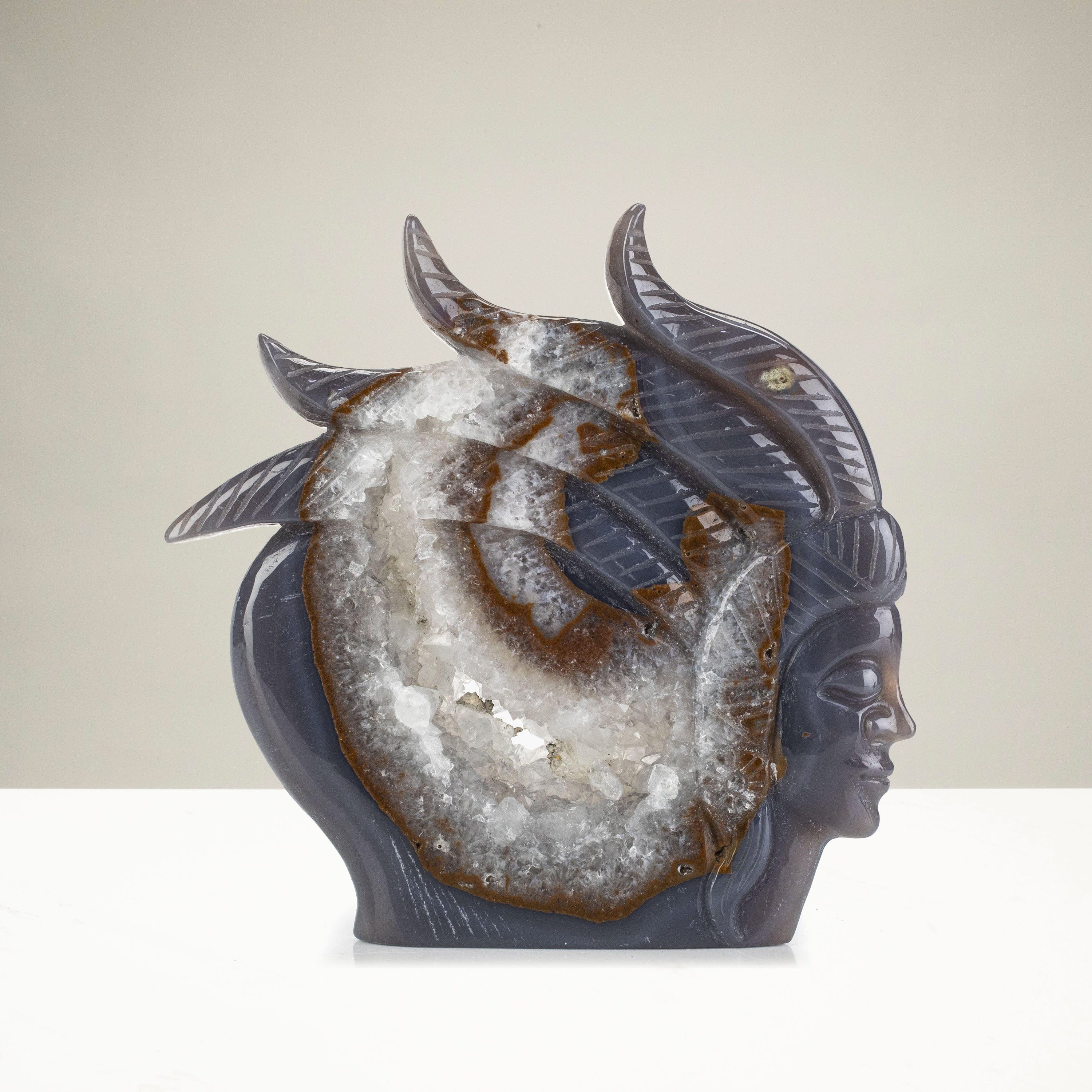 Kalifano Gemstone Carvings Natural Brazilian Blue Lace Agate Chief Carving - 6.5 in CV298.001