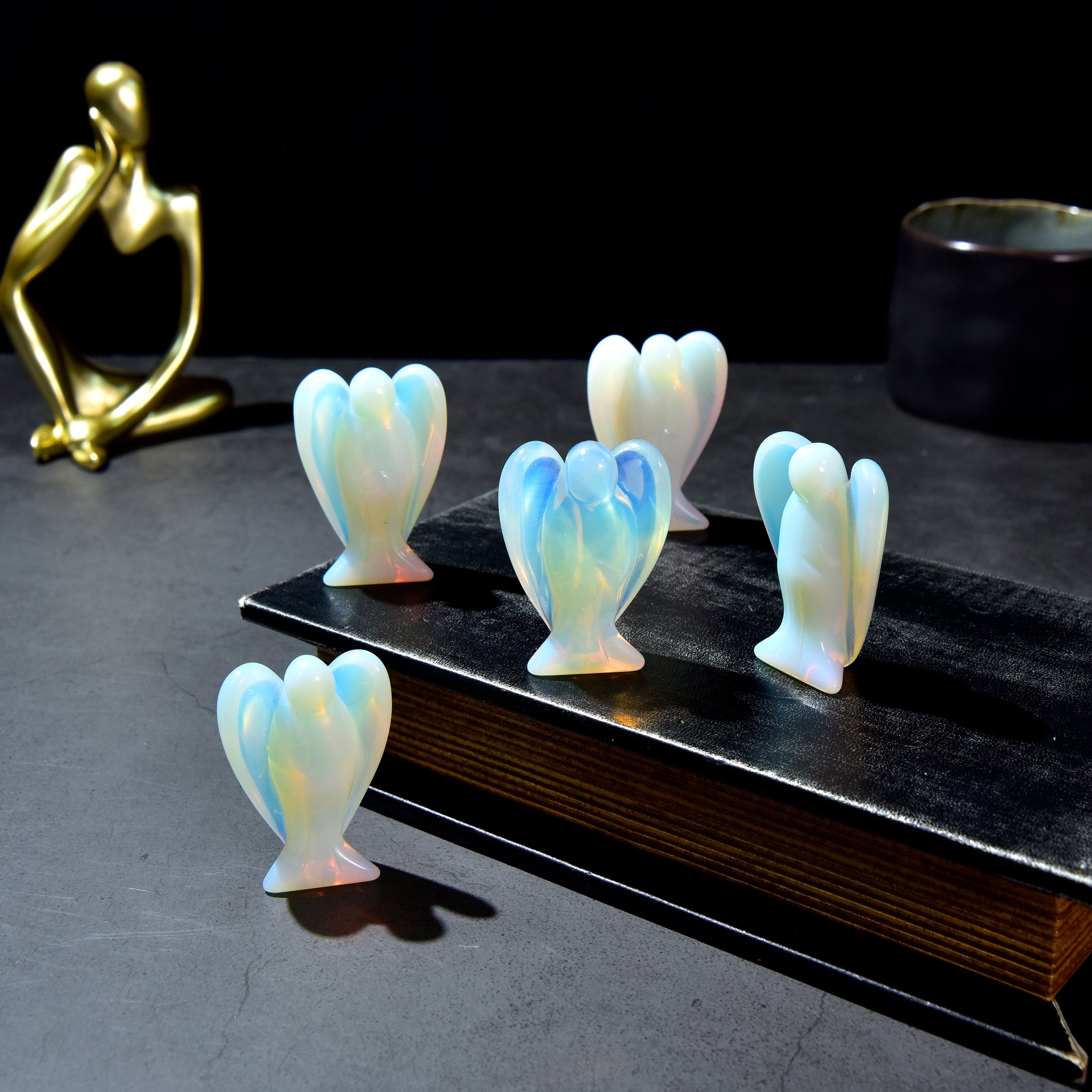 Kalifano Gemstone Carvings Opalite Moonstone Angel 2'' Carving CV13-A-MS