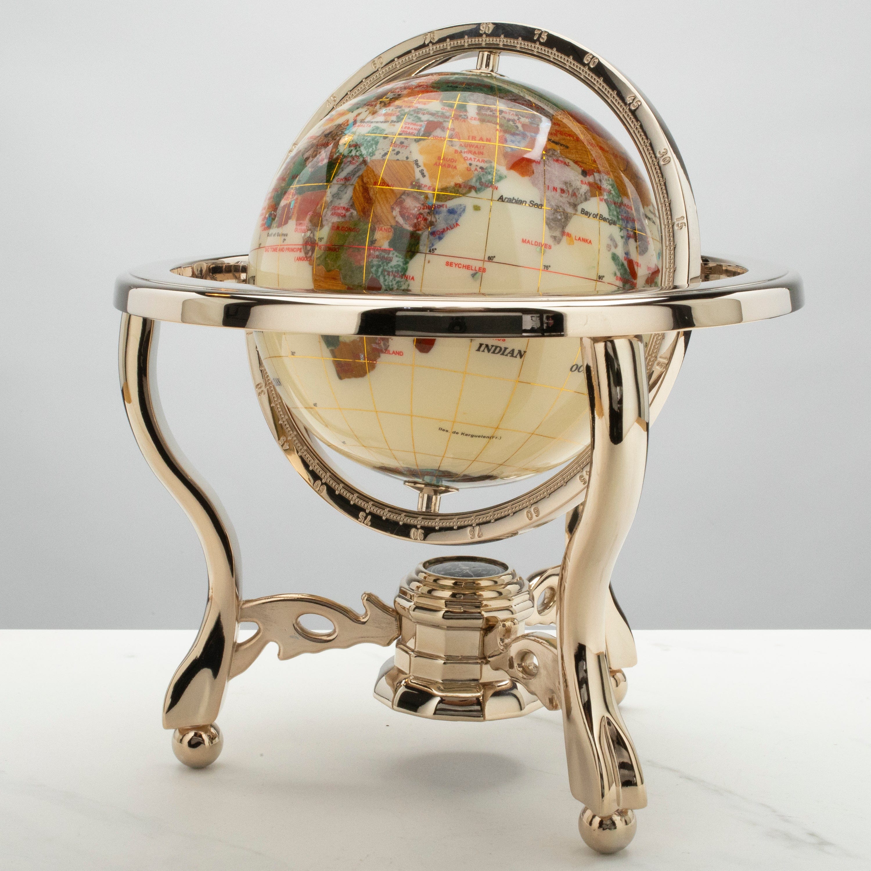 Kalifano Gemstone Globes 11" Tall Gemstone Globe with 6" Howlite Ocean on 24k Gold Plated Stand GT150G-HL