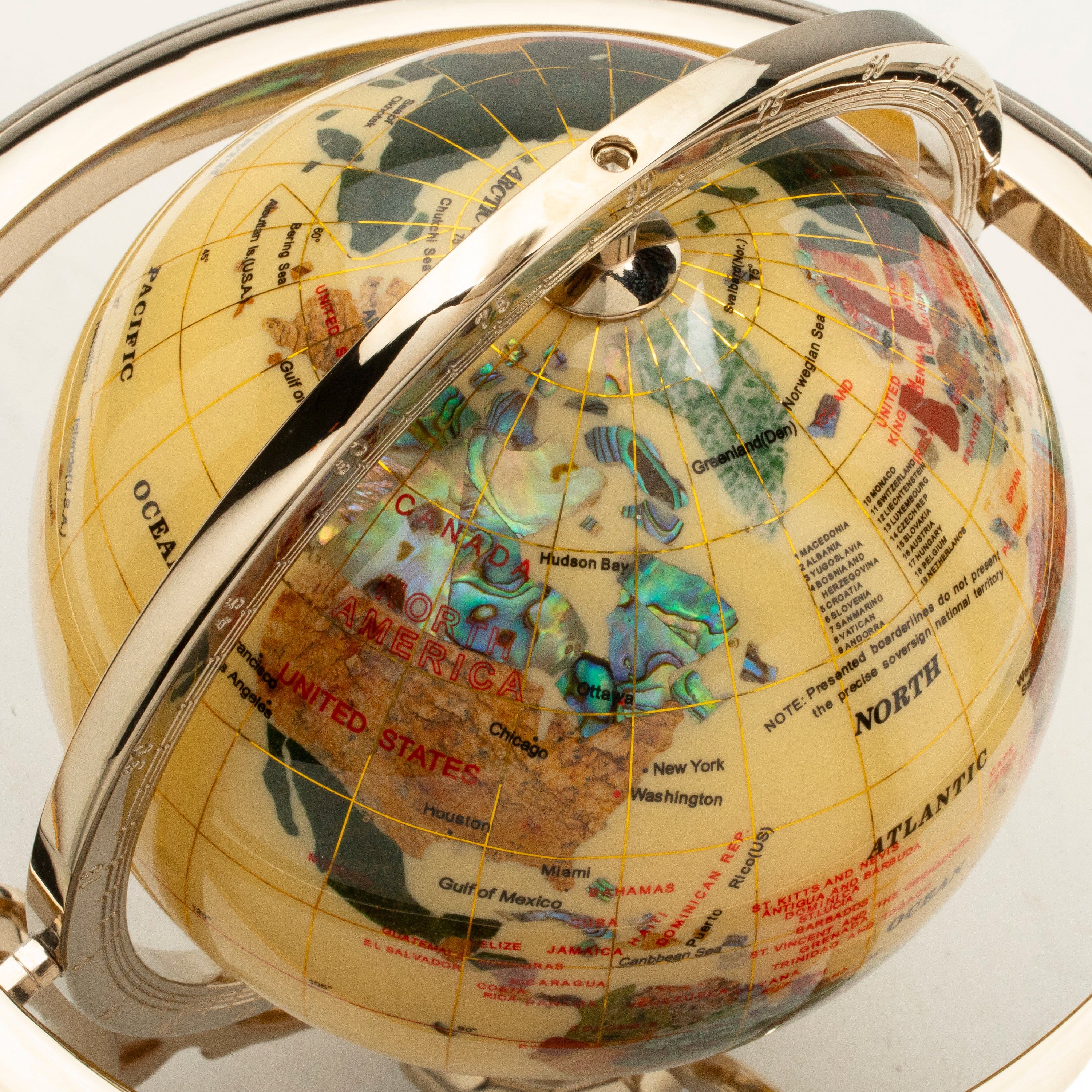 KALIFANO Gemstone Globes 11" Tall Gemstone Globe with 6" Ivory Ocean on 24k Gold Plated Stand GT150G-IV