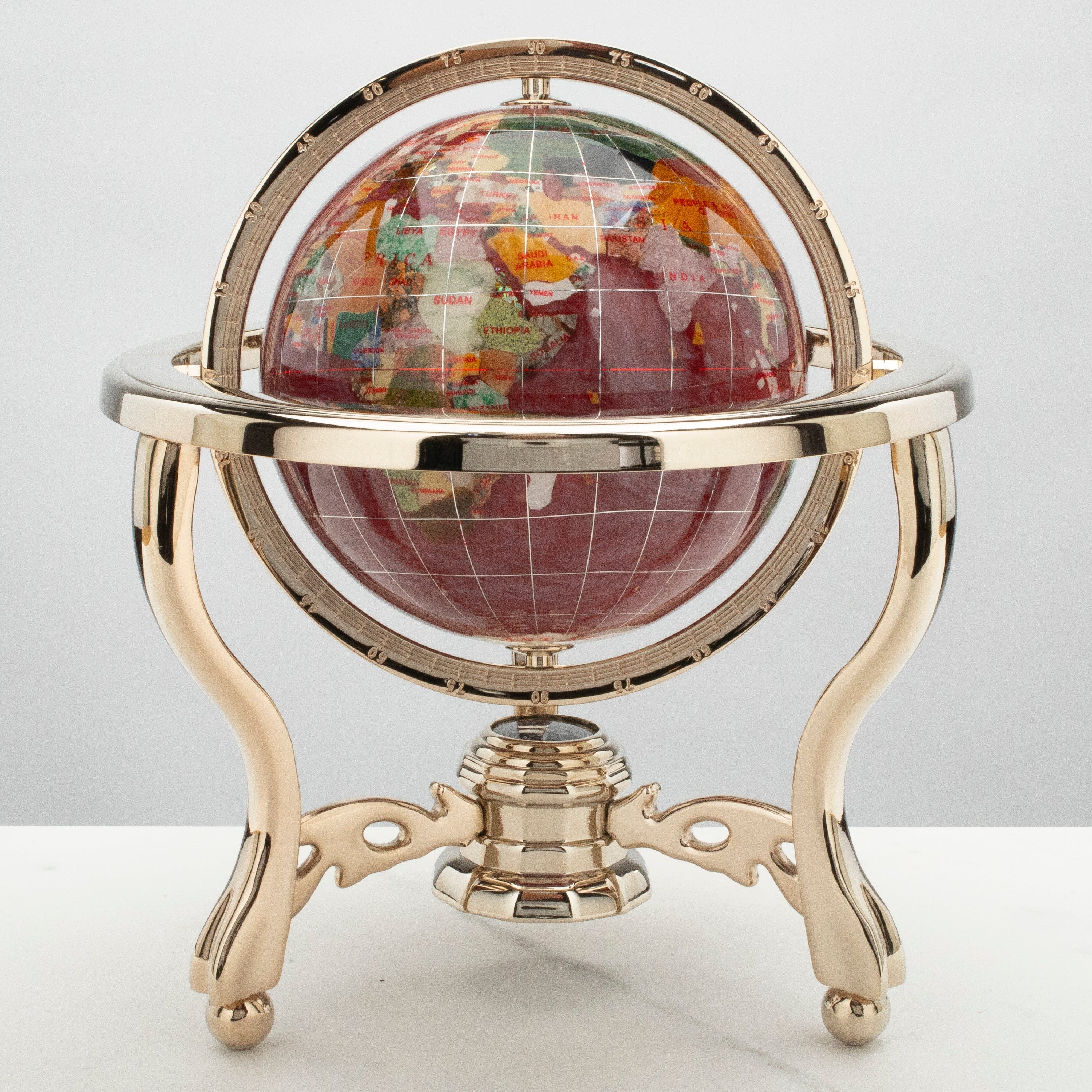 KALIFANO Gemstone Globes 11" Tall Gemstone Globe with 6" Tanzanite Ocean on 24k Gold Plated Stand GT150G-TZ