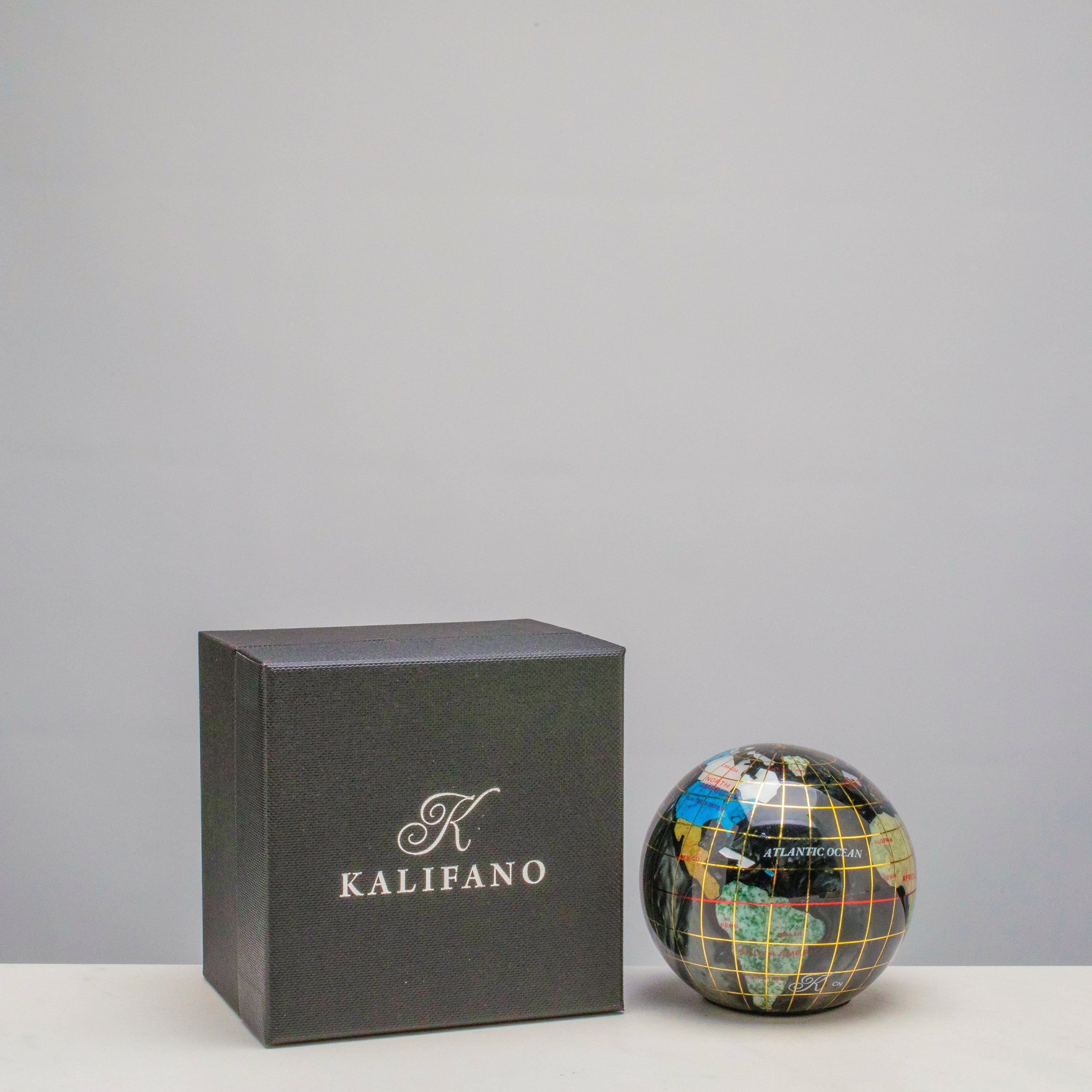 Kalifano Gemstone Globes 3" Gemstone Globe Paperweight with Black Opal Opalite Ocean GPW80G-BO