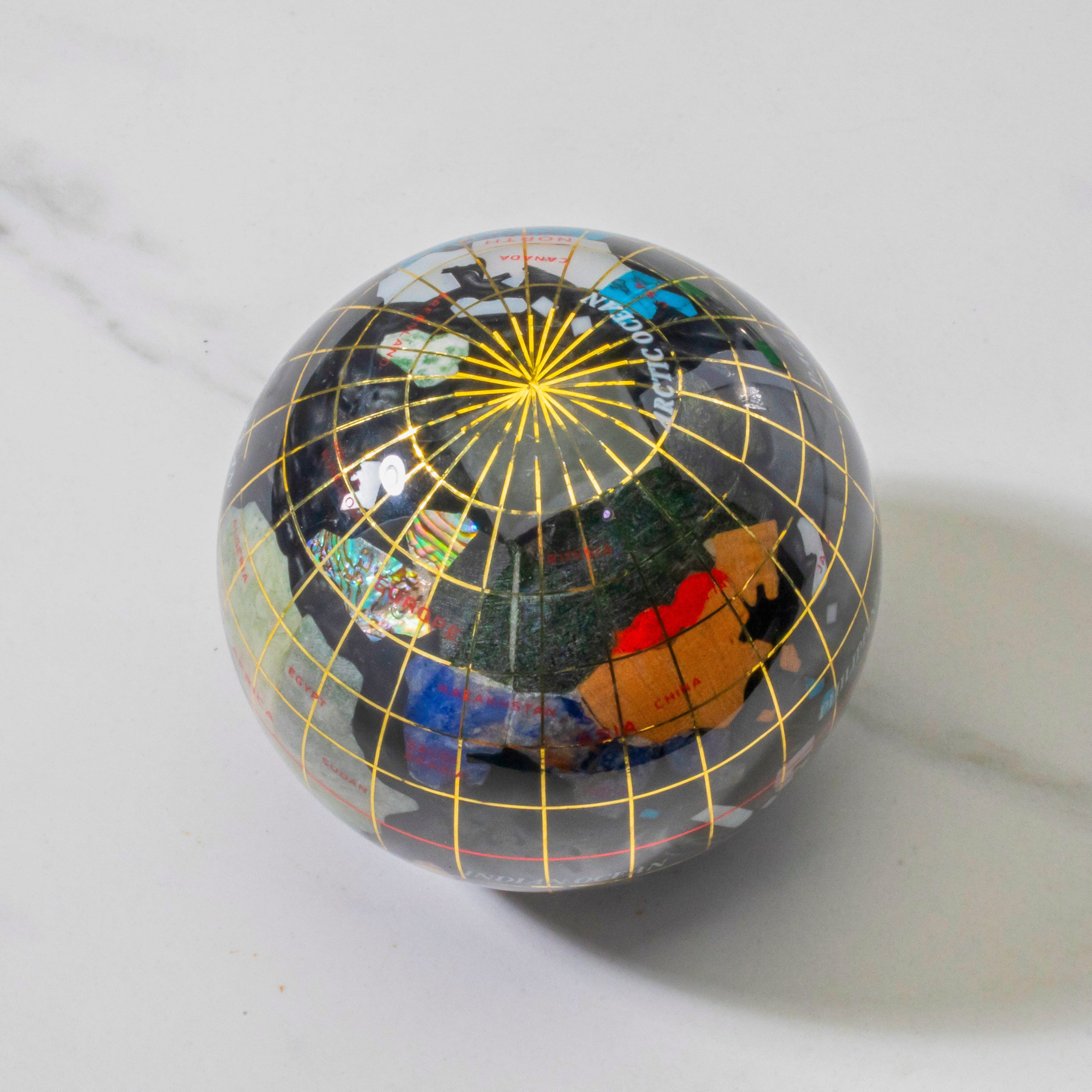 Kalifano Gemstone Globes 3" Gemstone Globe Paperweight with Black Opal Opalite Ocean GPW80G-BO