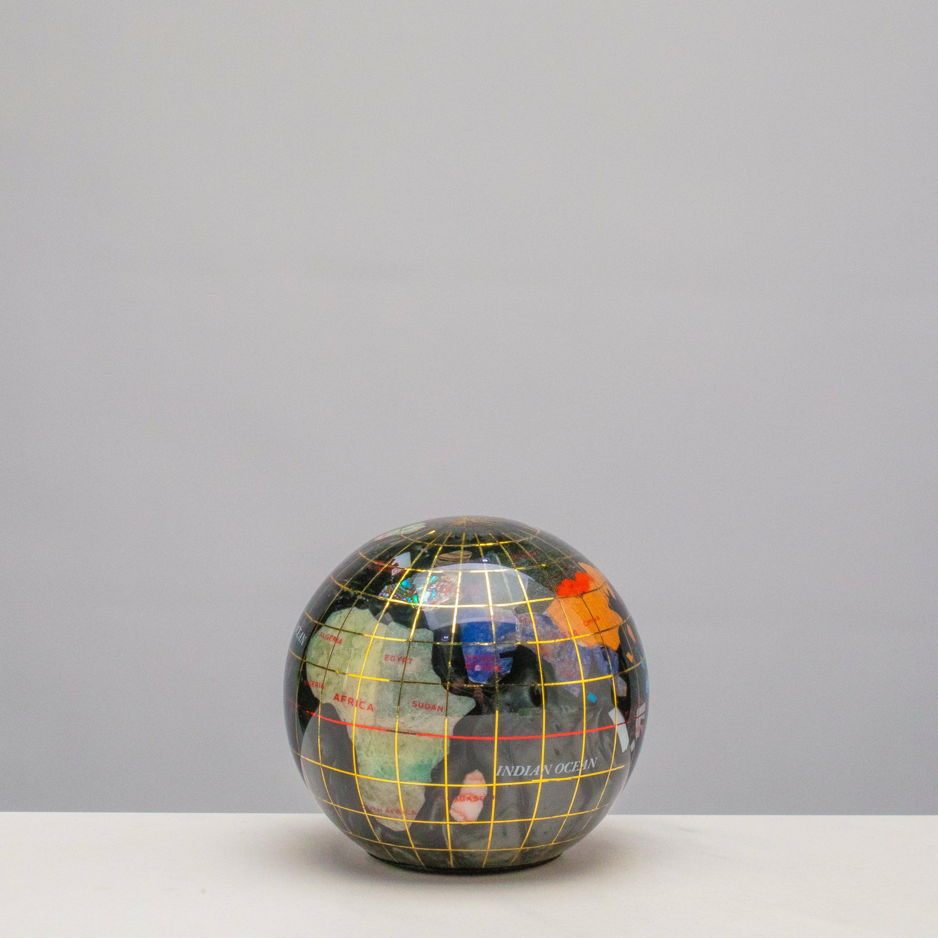 Kalifano Gemstone Globes 3" Gemstone Globe Paperweight with Black Opal Opalite Ocean GPW80G-BO