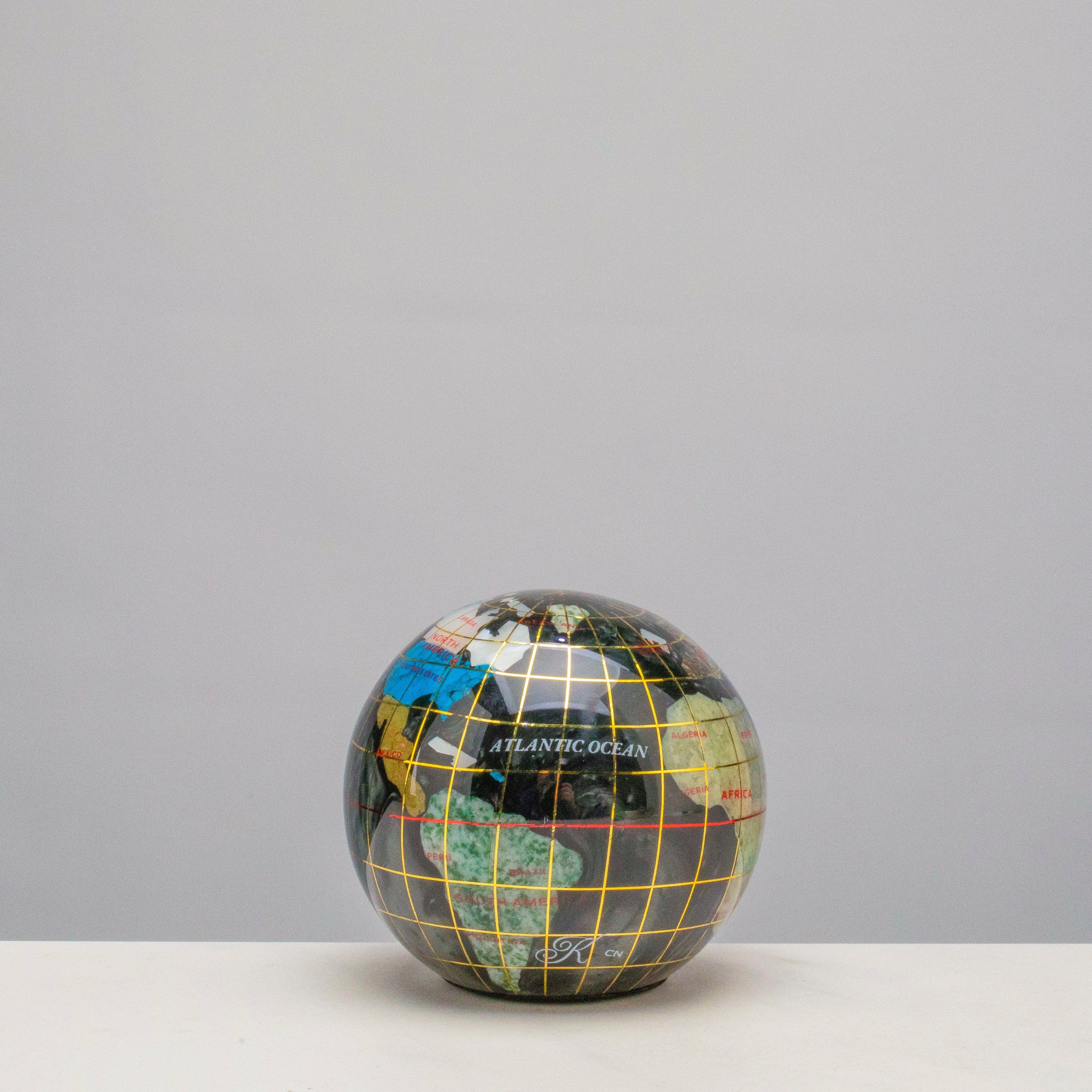 Kalifano Gemstone Globes 3" Gemstone Globe Paperweight with Black Opal Opalite Ocean GPW80G-BO