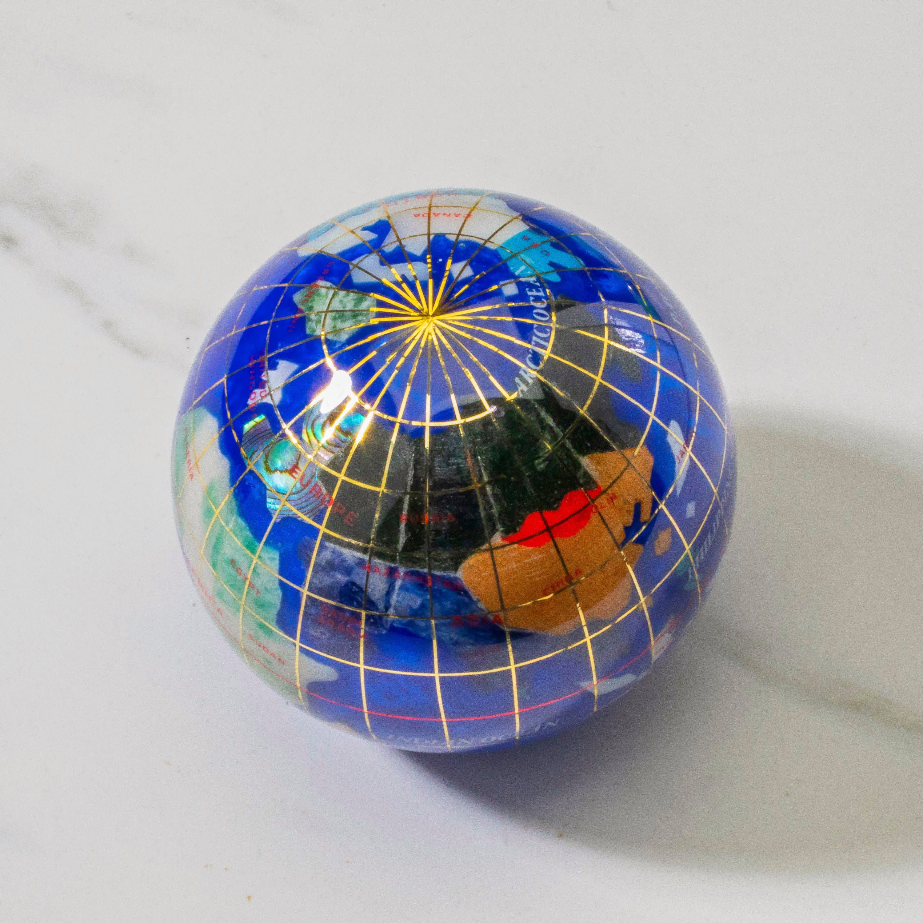 Kalifano Gemstone Globes 3" Gemstone Globe Paperweight with Caribbean Blue Opalite Ocean GPW80G-CB