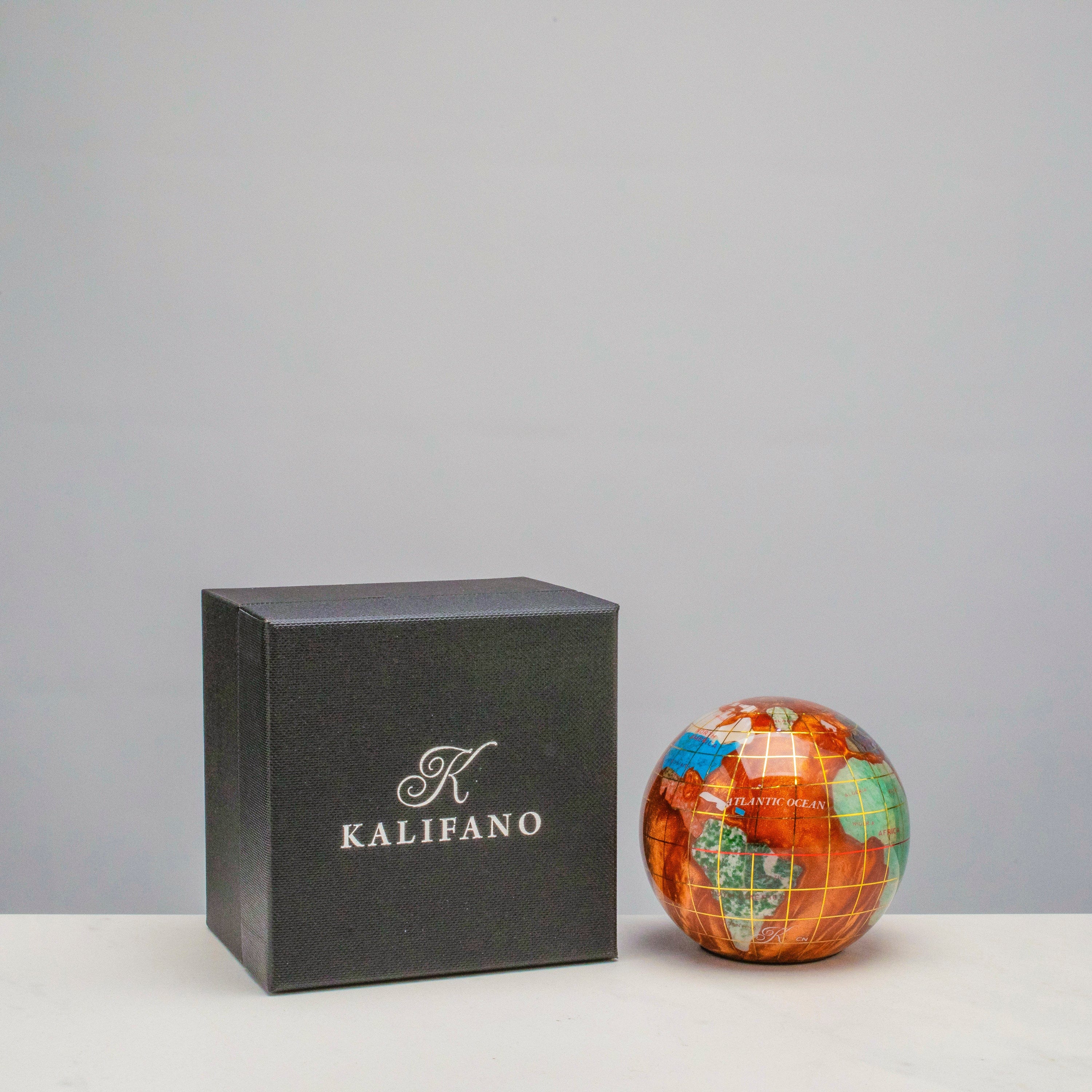 Kalifano Gemstone Globes 3" Gemstone Globe Paperweight with Copper Amber Opalite Ocean GPW80G-CPR