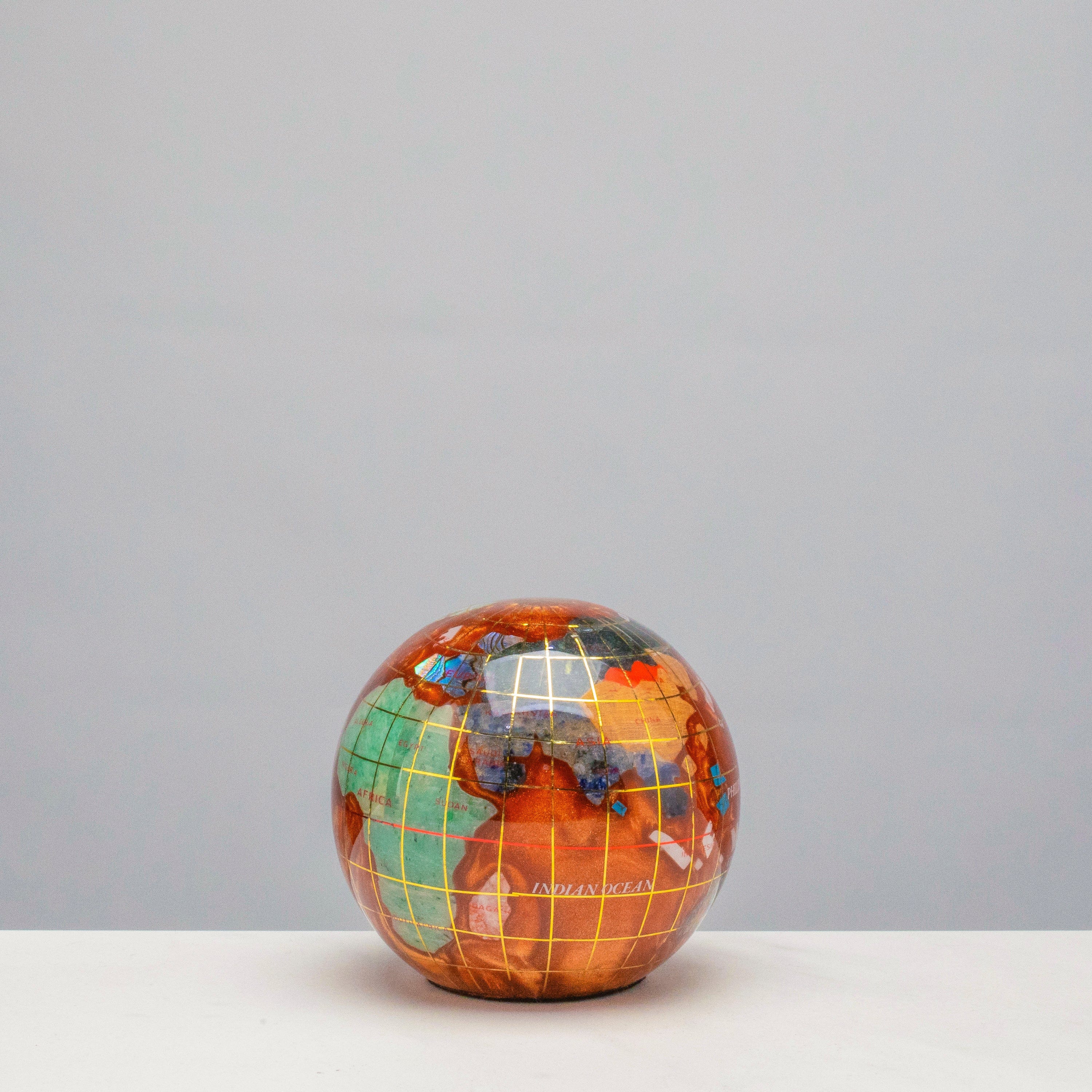 Kalifano Gemstone Globes 3" Gemstone Globe Paperweight with Copper Amber Opalite Ocean GPW80G-CPR