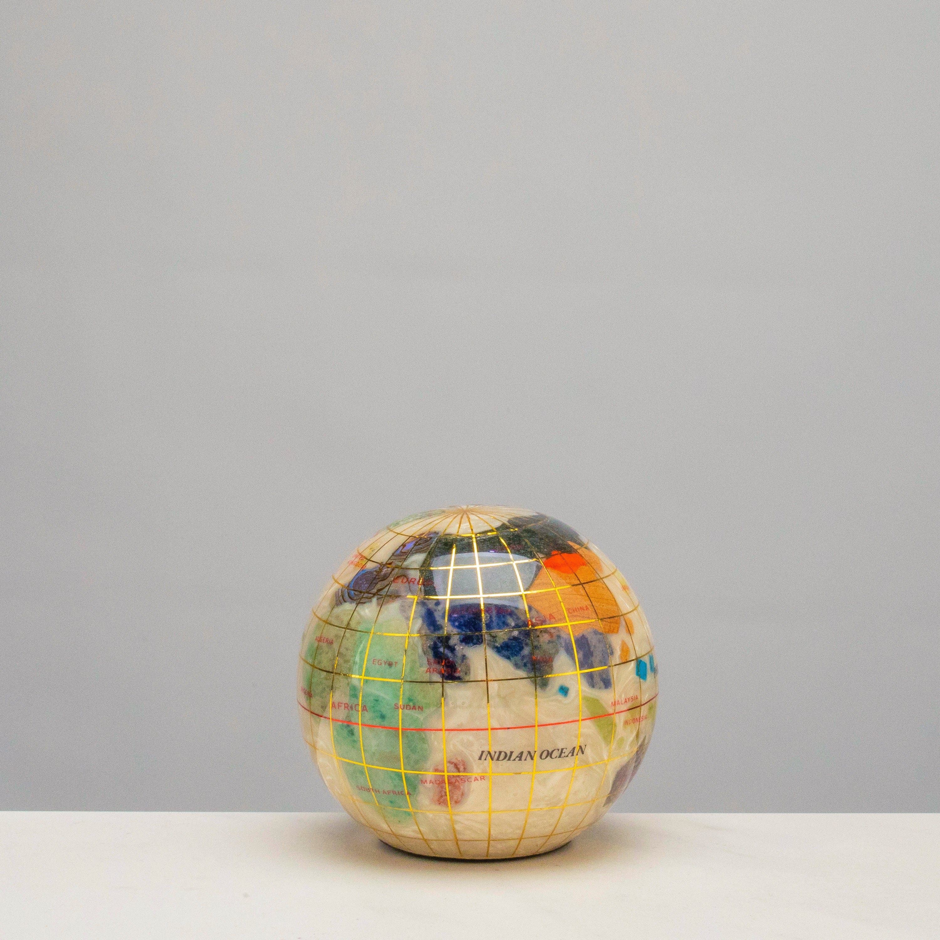 Kalifano Gemstone Globes 3" Gemstone Globe Paperweight with Opal Opalite Ocean GPW80G-OPL