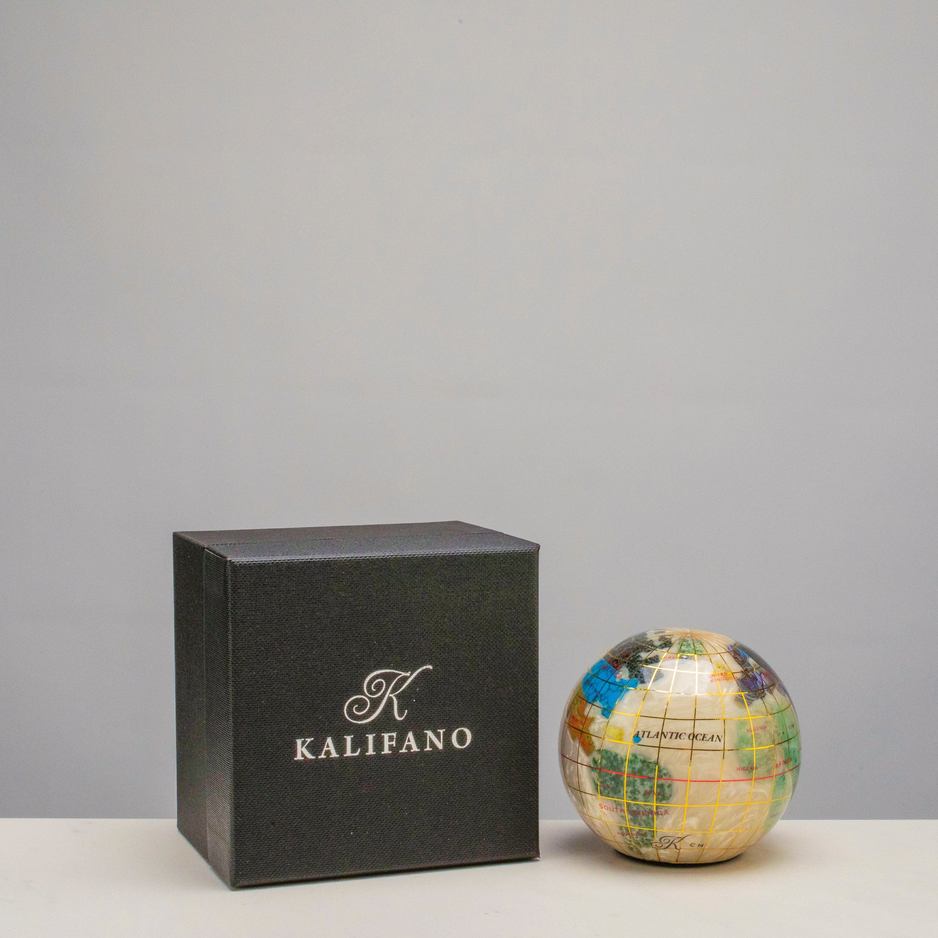 Kalifano Gemstone Globes 3" Gemstone Globe Paperweight with Opal Opalite Ocean GPW80G-OPL