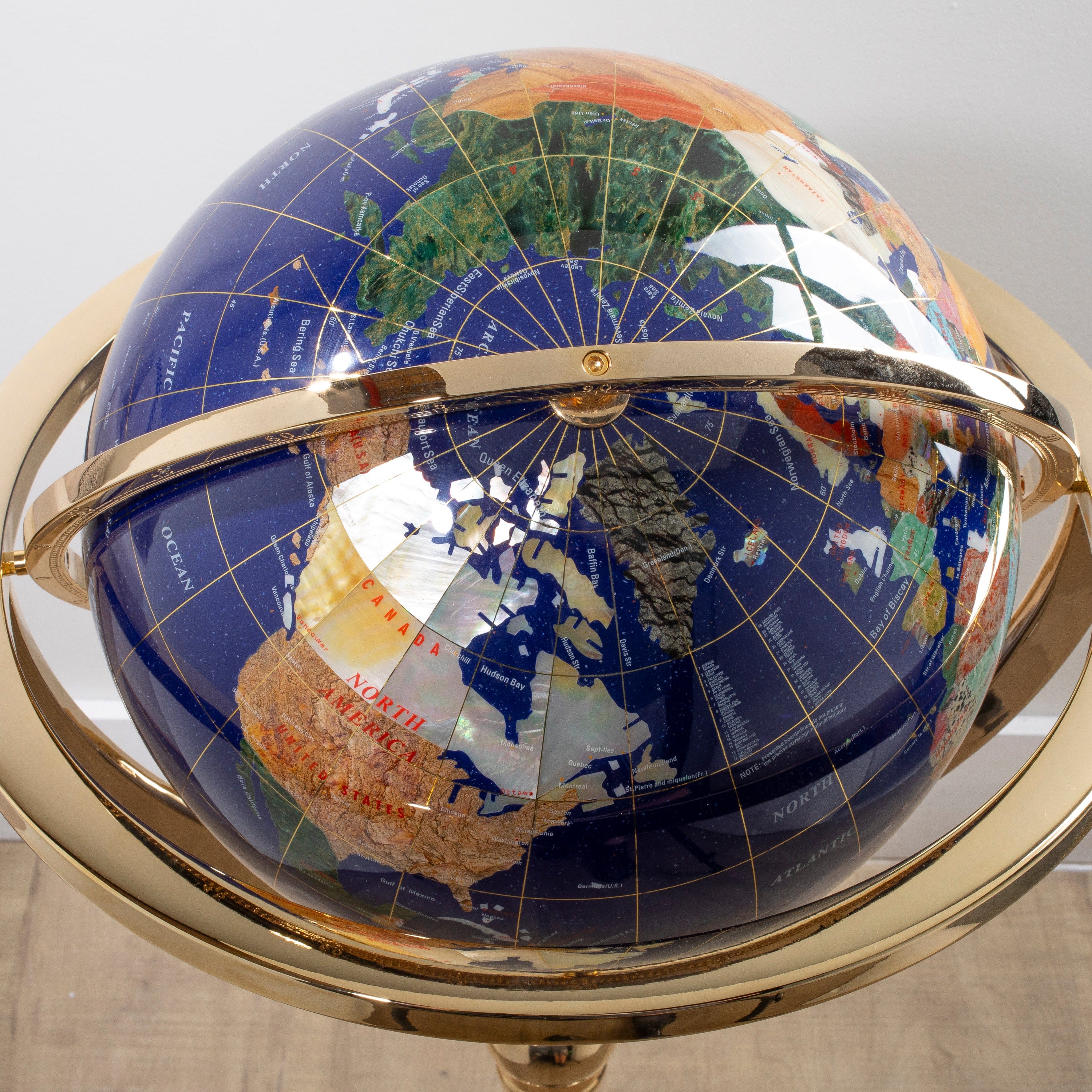 Kalifano Gemstone Globes 39" Tall Gemstone Globe with 13" Lapis Ocean on 24k Gold Plated Octagon Stand GOH330G-LP