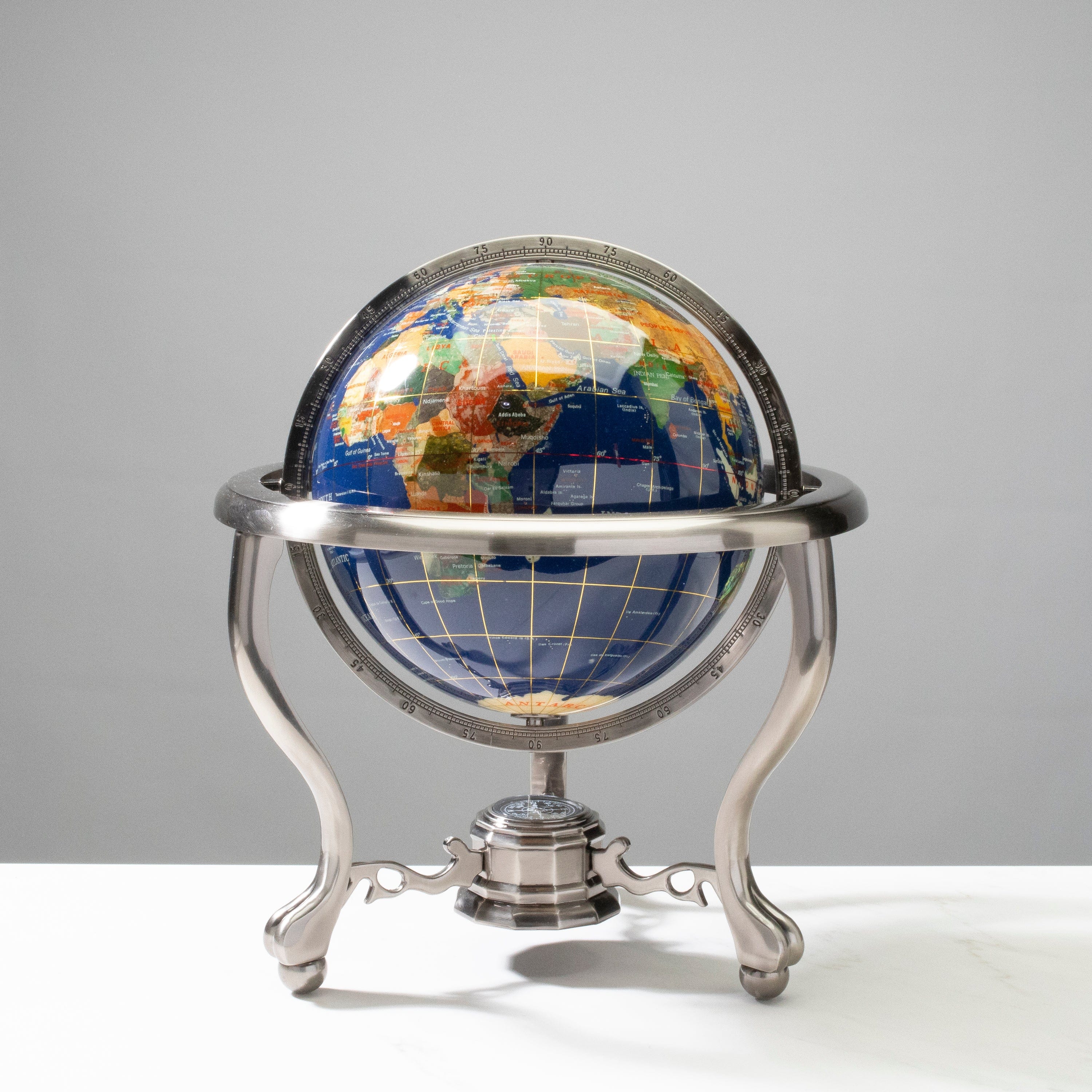 Kalifano Gemstone Globes Gemstone Globe with Lapis Ocean on Antique Silver Stand - 14" GT220-AS