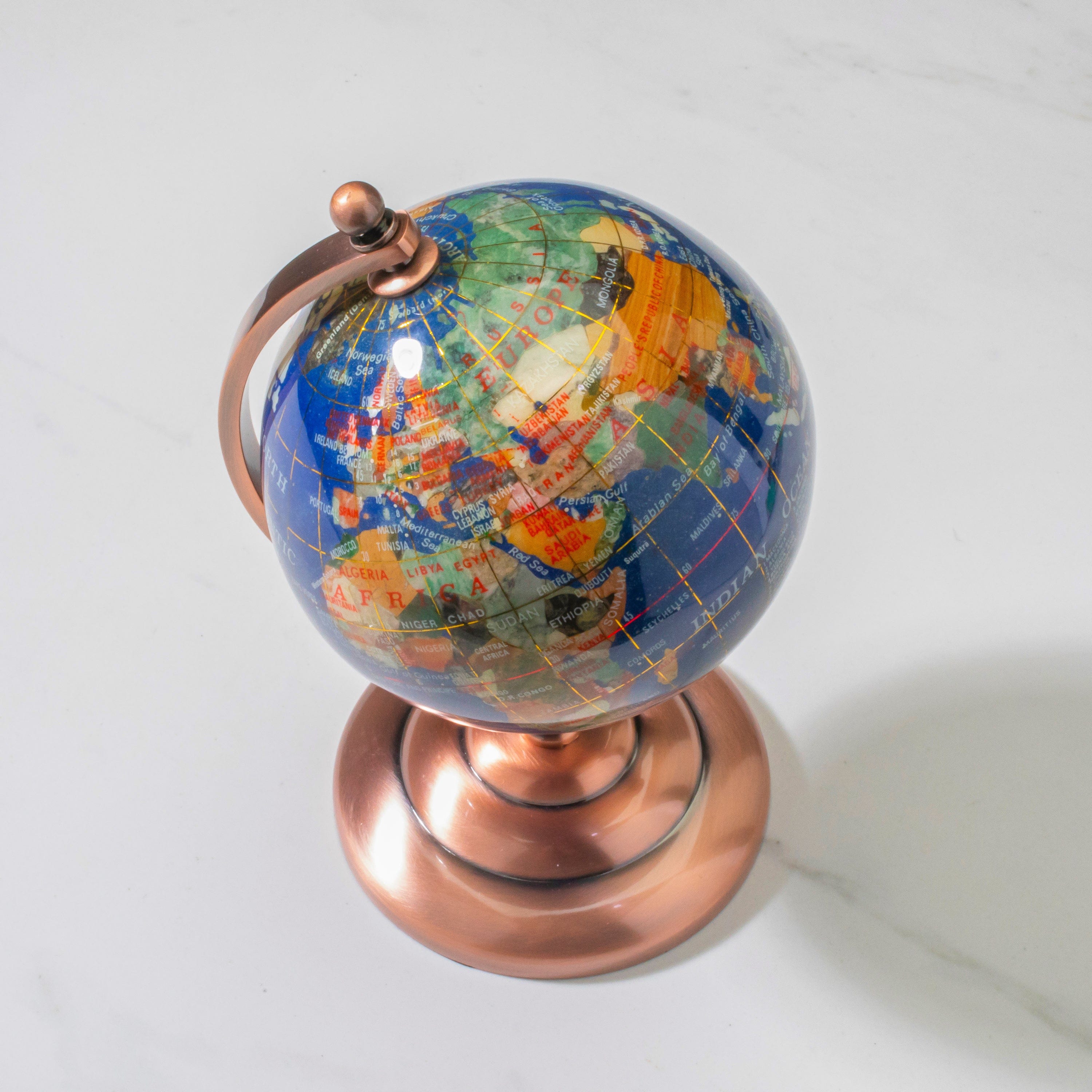 Kalifano Gemstone Globes Gemstone Globe with Lapis Ocean on Copper Stand - 7.25" GL110-AC