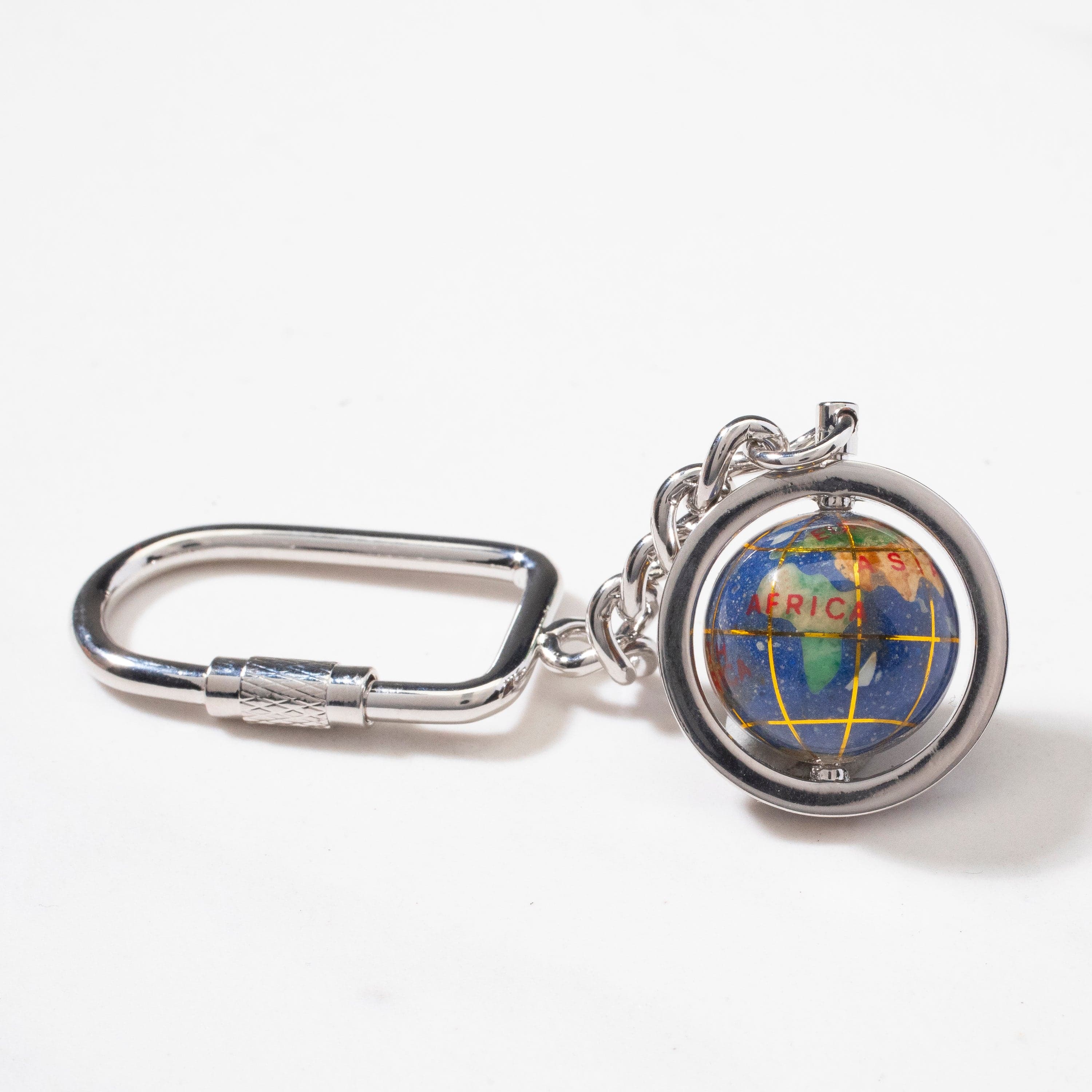 Kalifano Gemstone Globes Gemstone Globe with Lapis Ocean showcased on a Silver Colored Keychain LKCS-LP