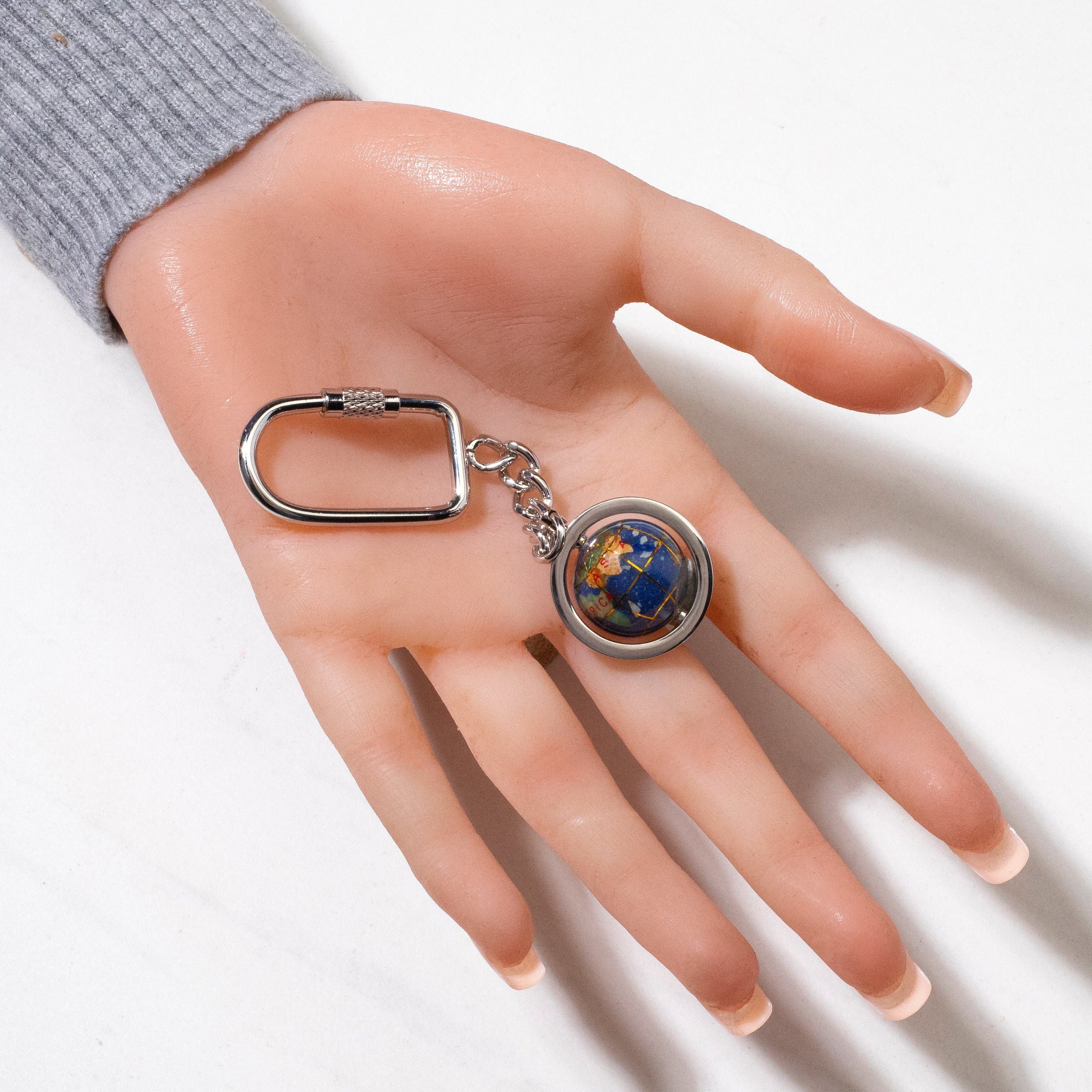 Kalifano Gemstone Globes Gemstone Globe with Lapis Ocean showcased on a Silver Colored Keychain LKCS-LP