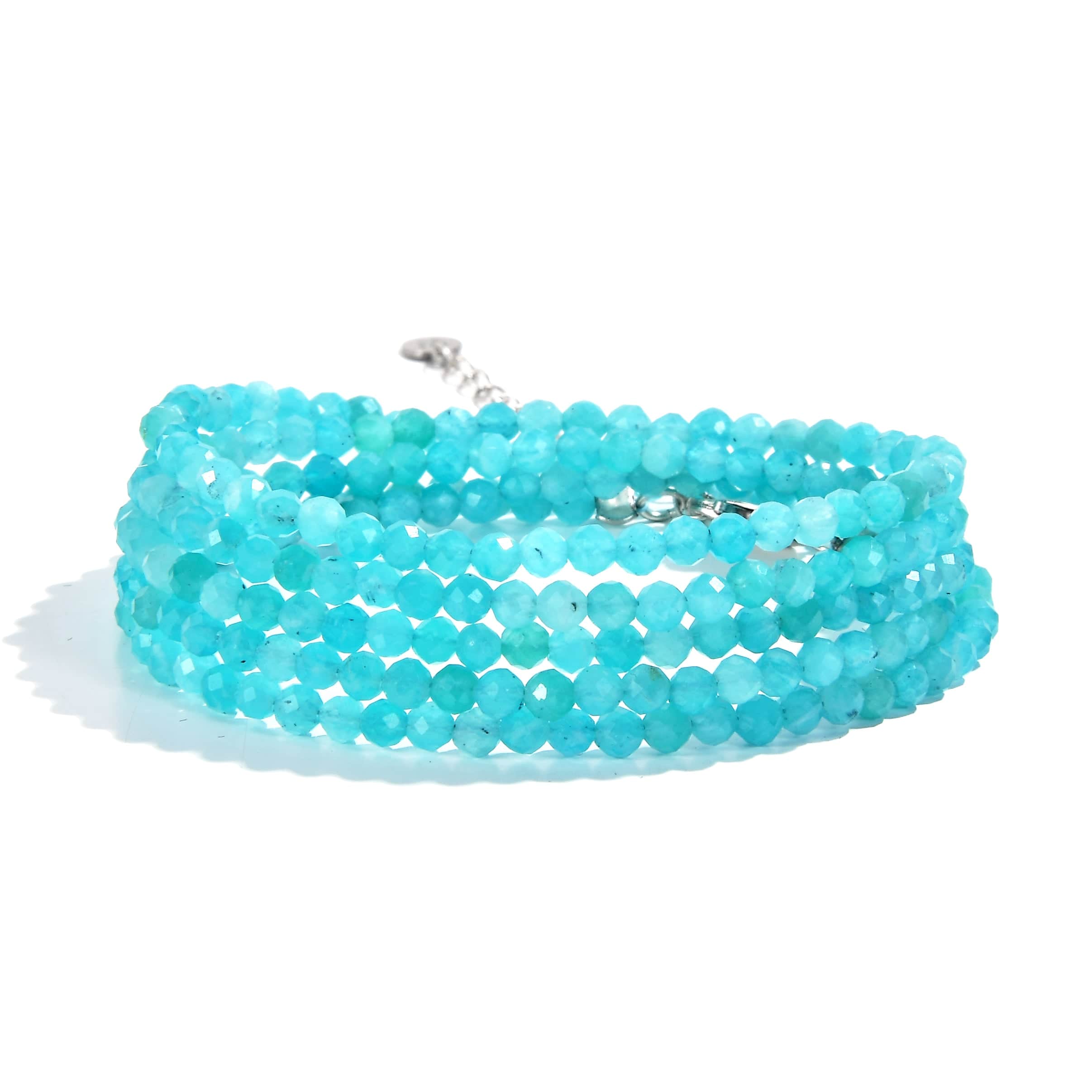 KALIFANO Gemstone Jewelry 3mm Amazonite Faceted 31" Necklace / Multi Wrap Bracelet N3-79S-AZ