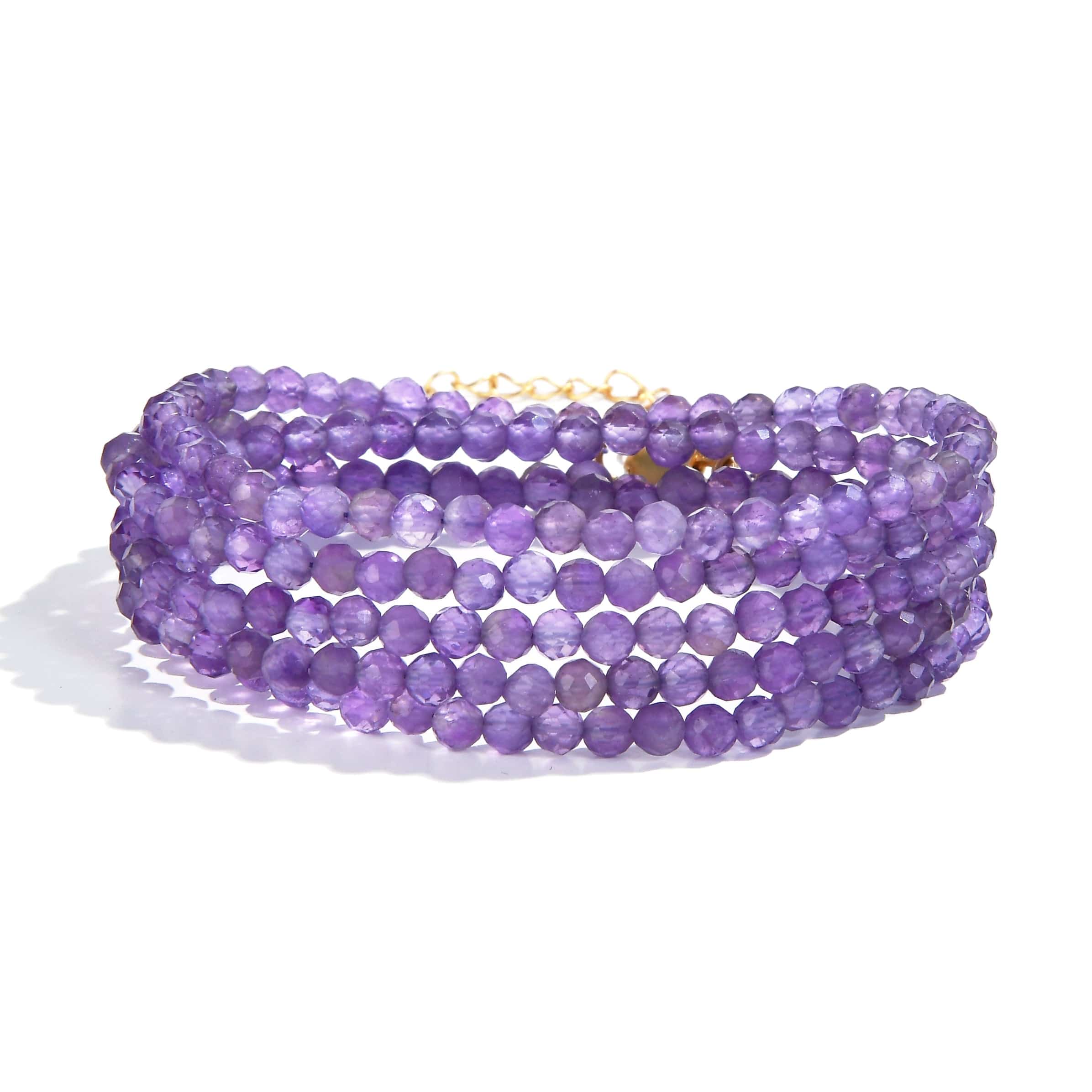 KALIFANO Gemstone Jewelry 3mm Amethyst Faceted 31" Necklace / Multi Wrap Bracelet N3-79G-AM