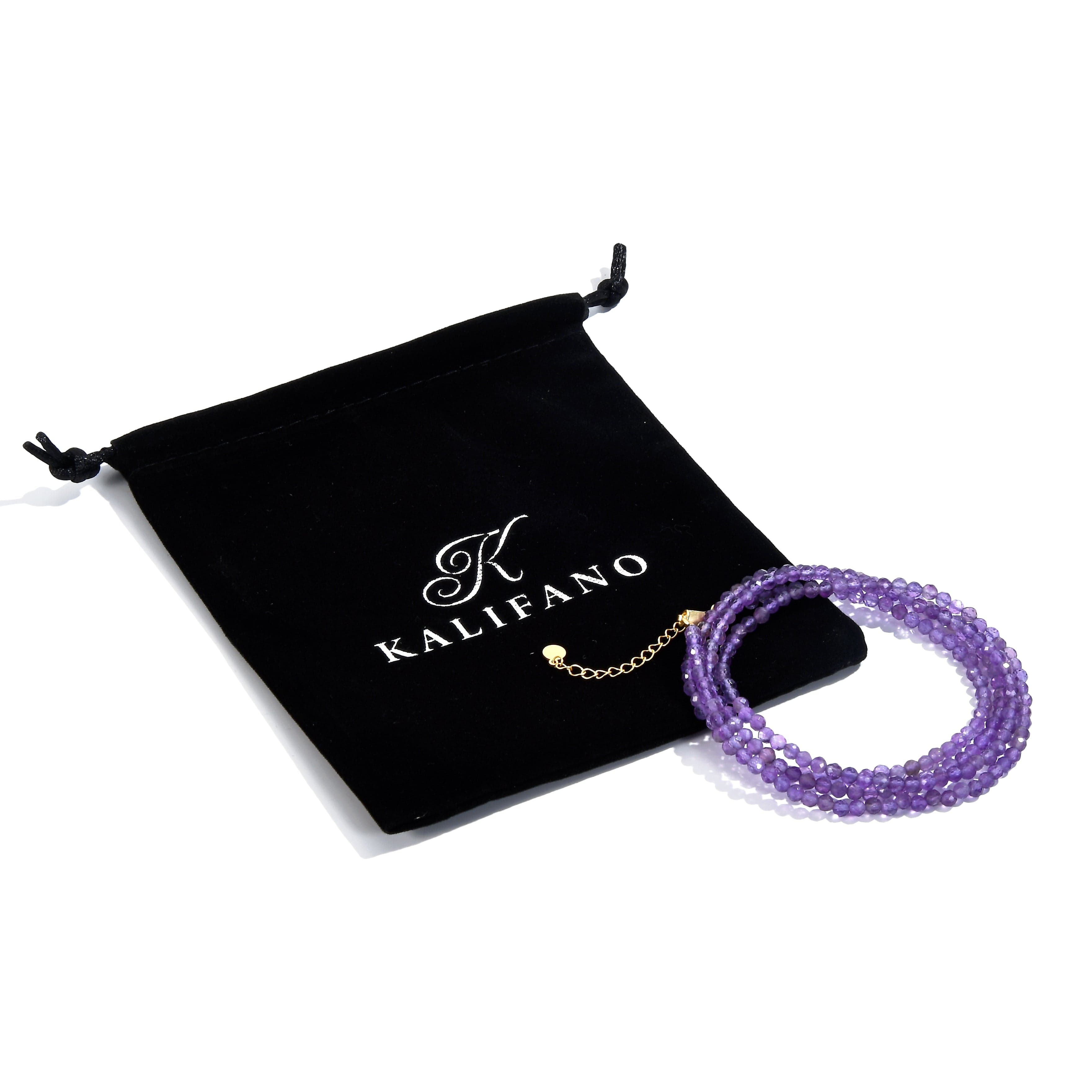 KALIFANO Gemstone Jewelry 3mm Amethyst Faceted 31" Necklace / Multi Wrap Bracelet N3-79G-AM