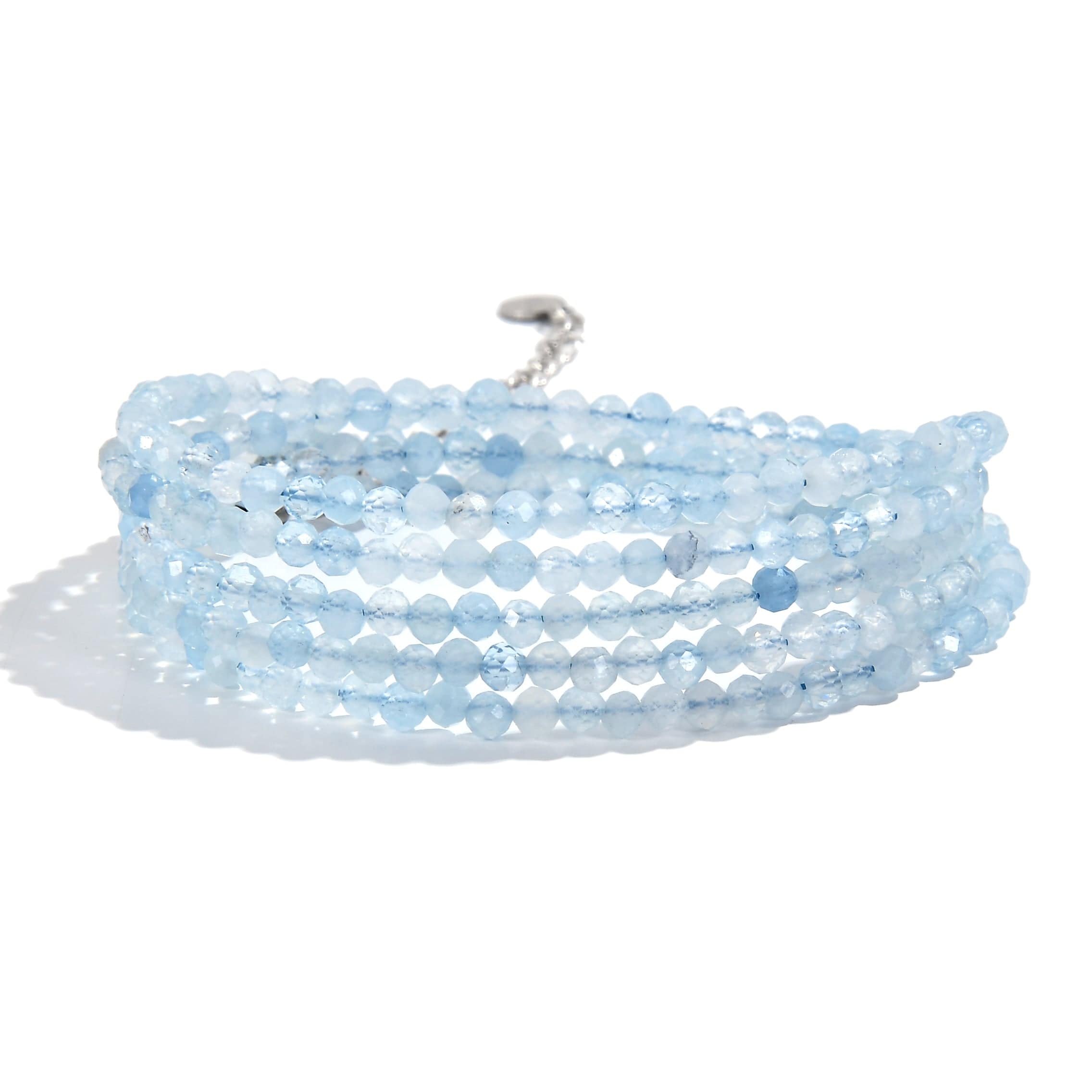 KALIFANO Gemstone Jewelry 3mm Aquamarine Faceted 31" Necklace / Multi Wrap Bracelet N3-79S-AQ