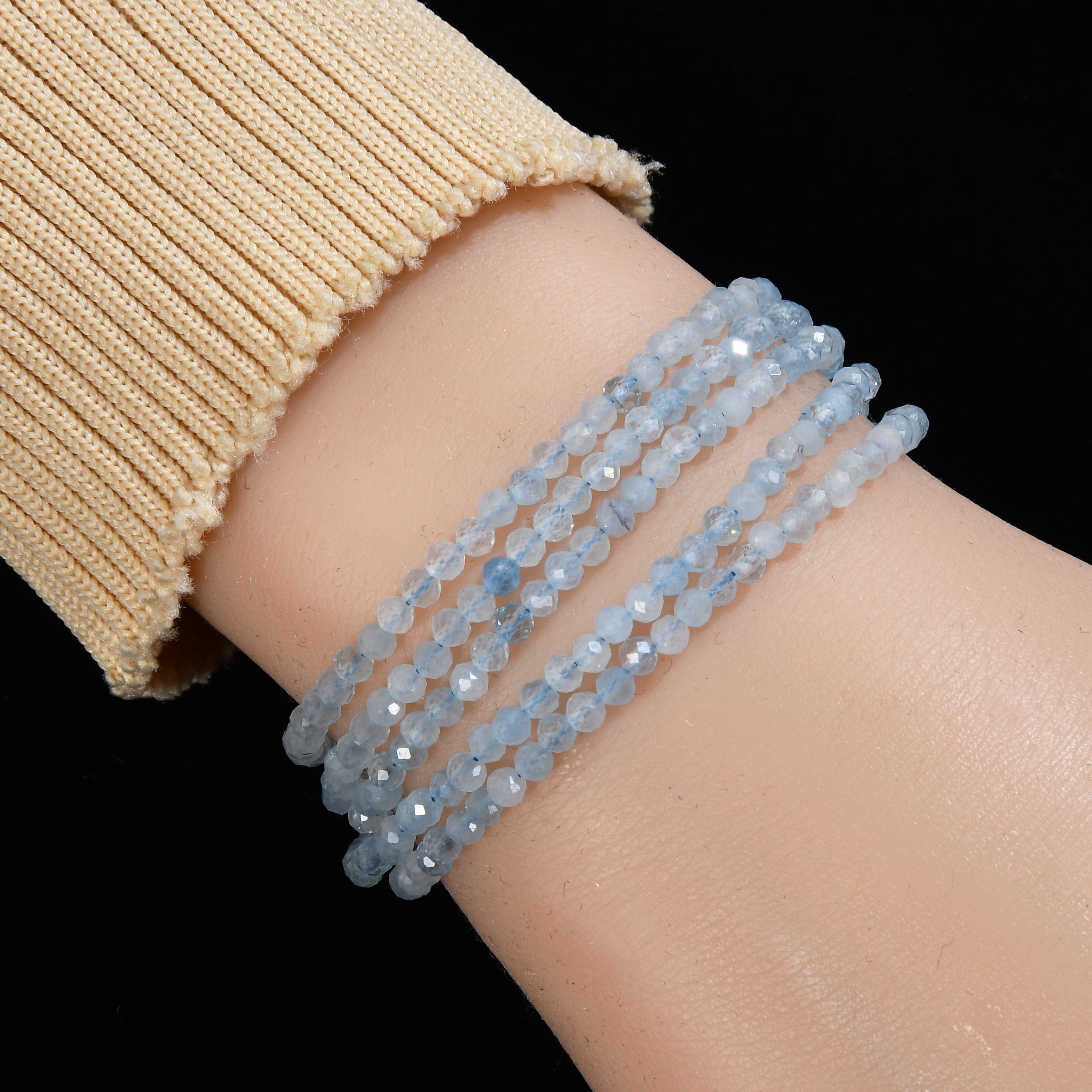 KALIFANO Gemstone Jewelry 3mm Aquamarine Faceted 31" Necklace / Multi Wrap Bracelet N3-79S-AQ