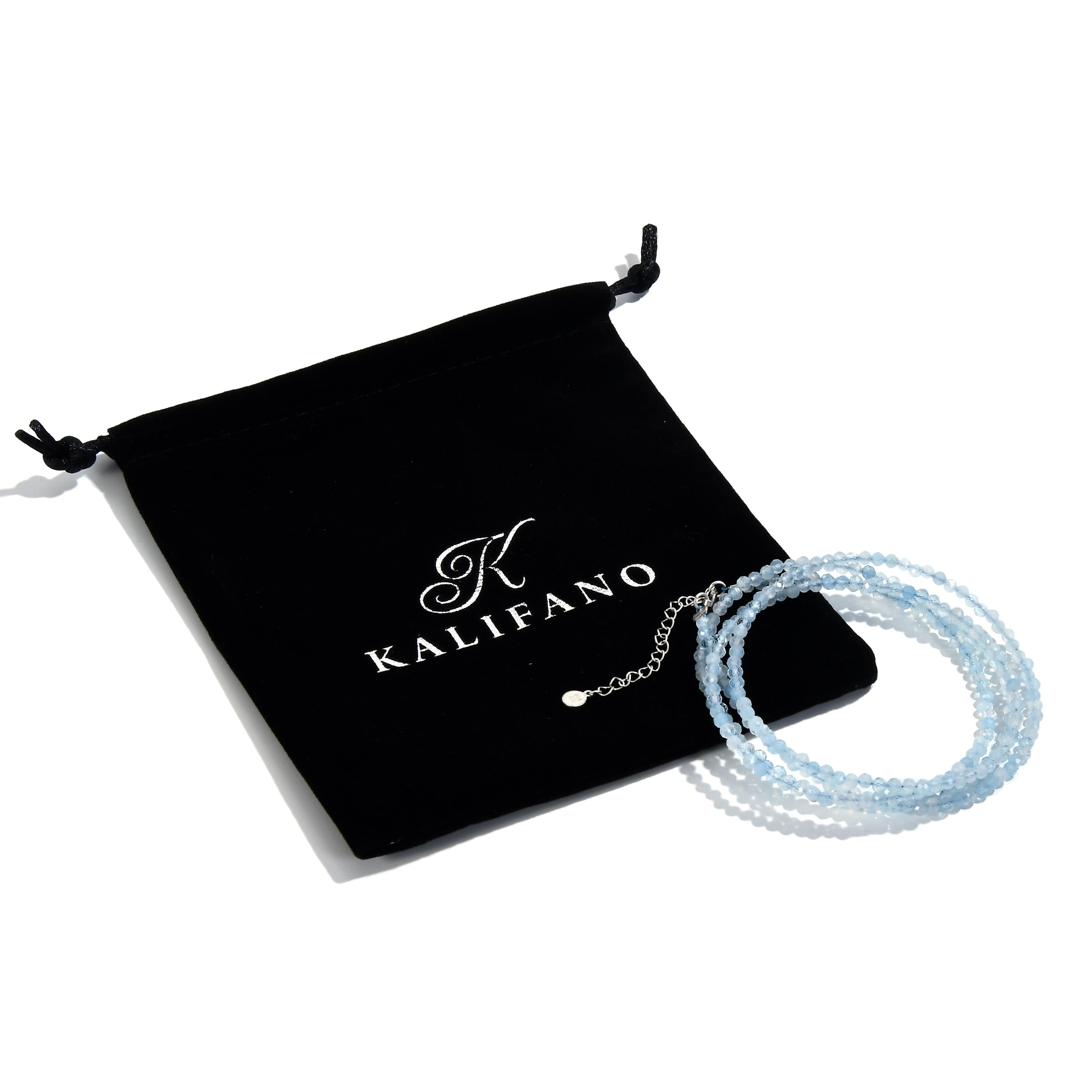 KALIFANO Gemstone Jewelry 3mm Aquamarine Faceted 31" Necklace / Multi Wrap Bracelet N3-79S-AQ