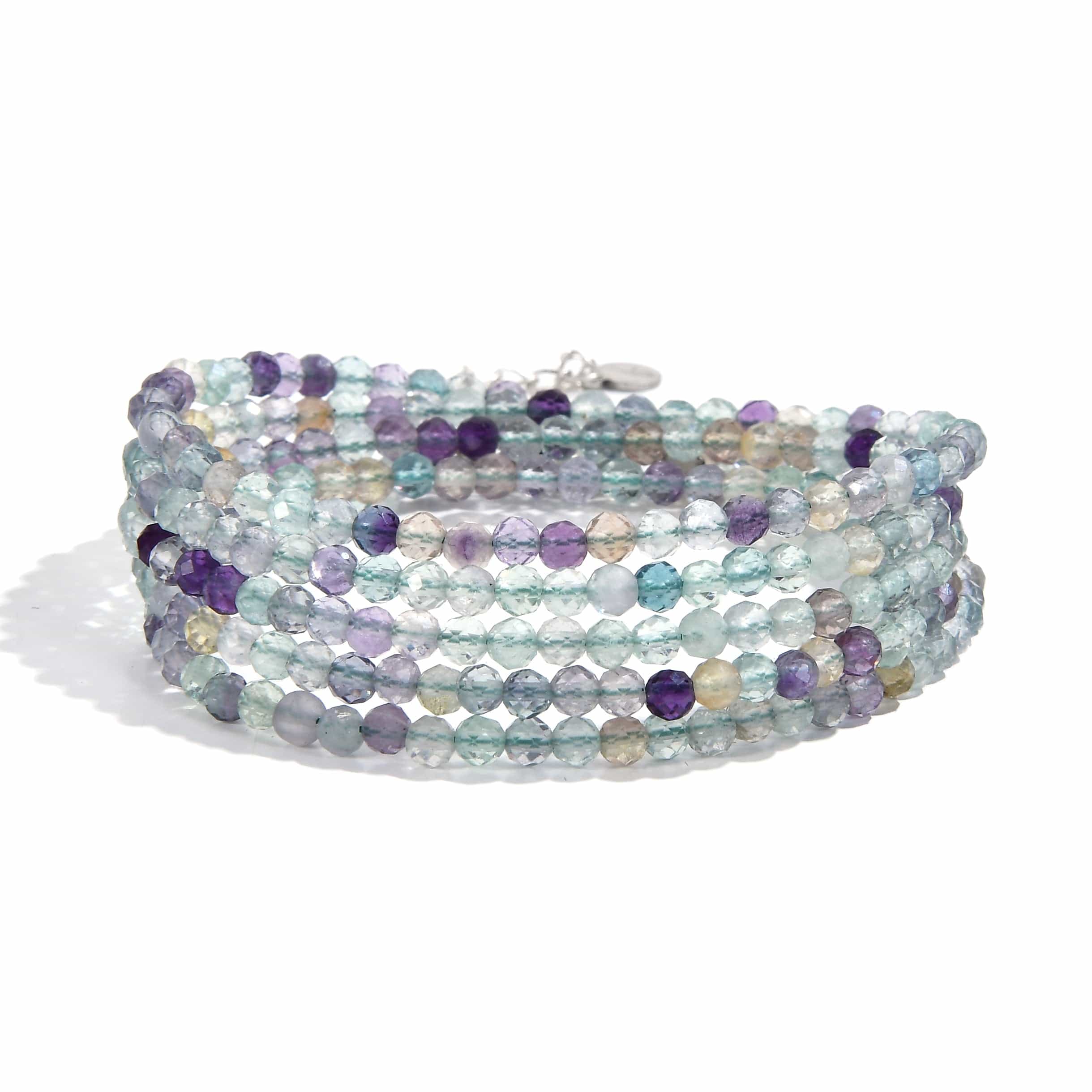 KALIFANO Gemstone Jewelry 3mm Fluorite Faceted 31" Necklace / Multi Wrap Bracelet N3-79S-FL