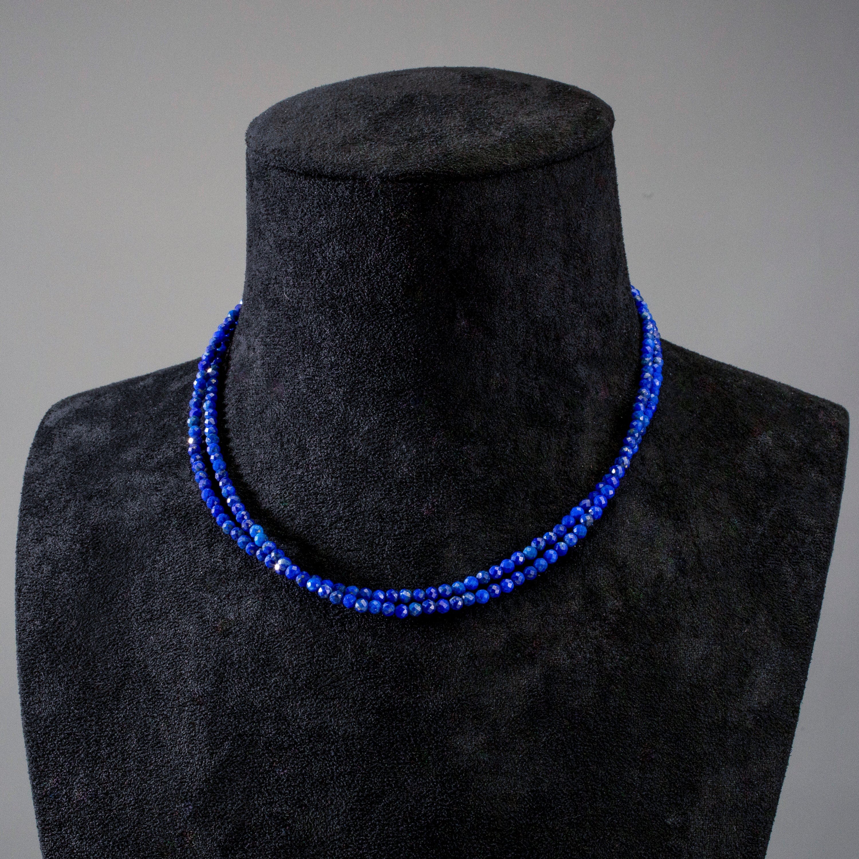 KALIFANO Gemstone Jewelry 3mm Lapis Faceted 31" Necklace / Multi Wrap Bracelet N3-79G-LP